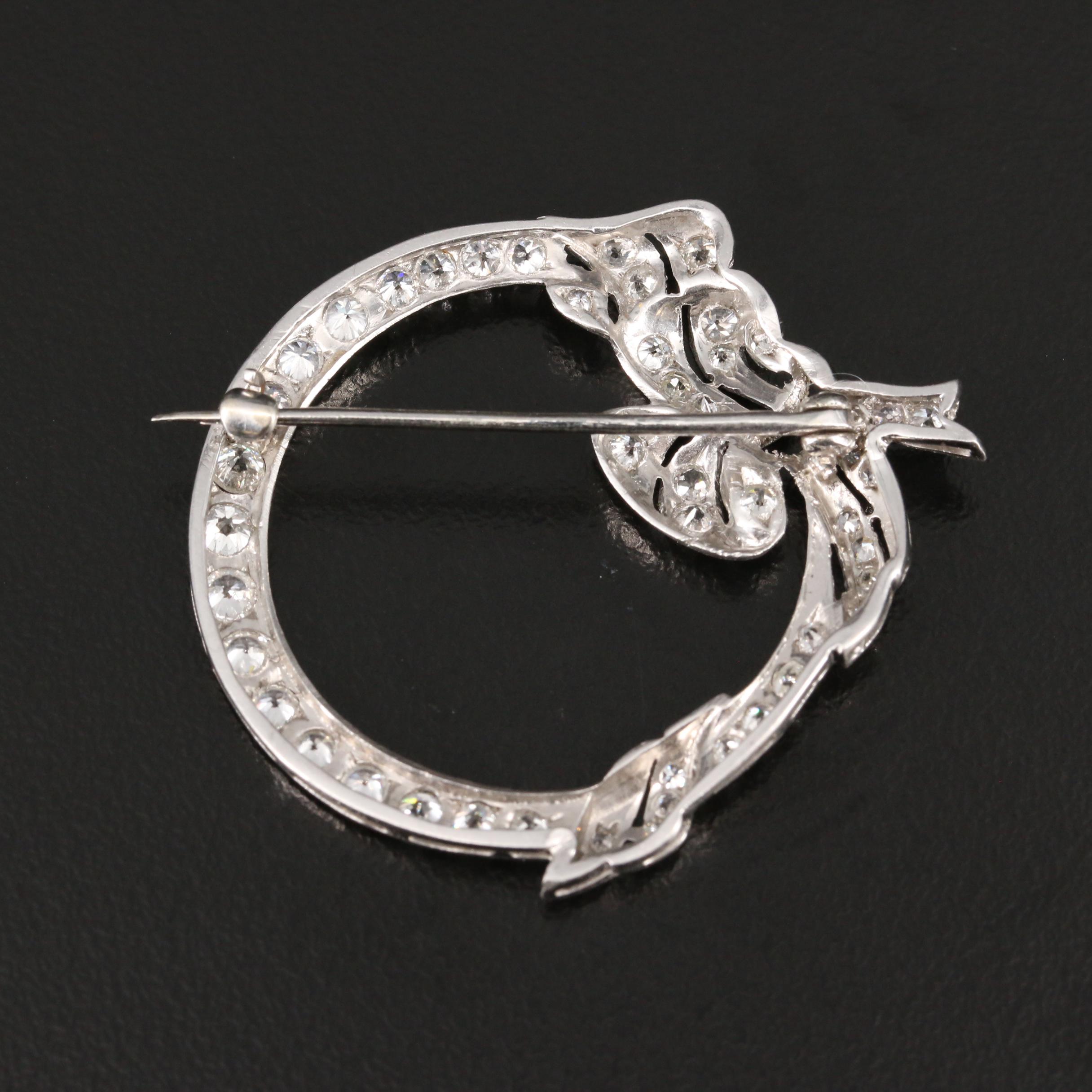 Art Deco 18K 1.53 CTW Diamond Wreath Brooch with Platinum Top