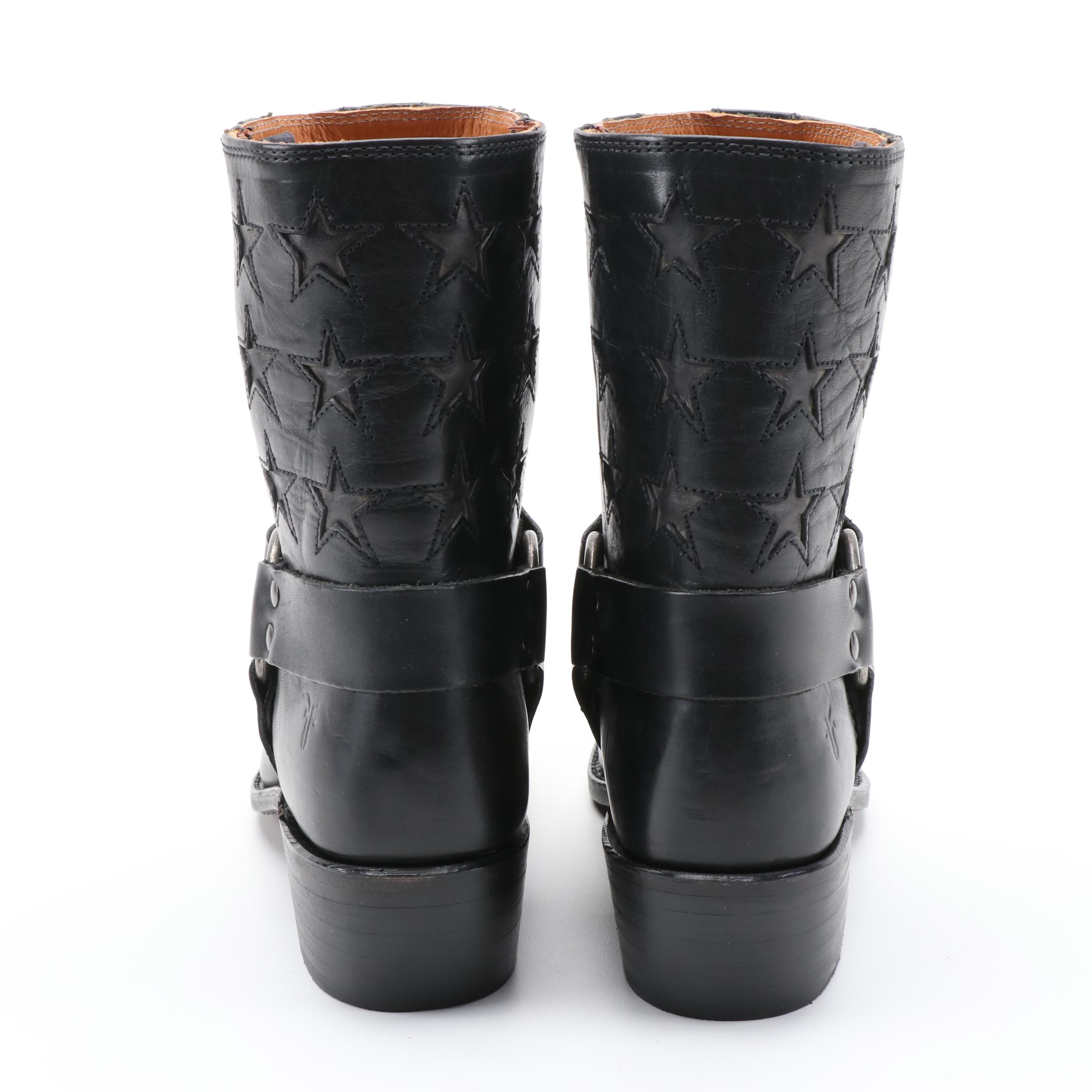 Frye 150th Anniversary Harness Americana Black Leather Star Boots