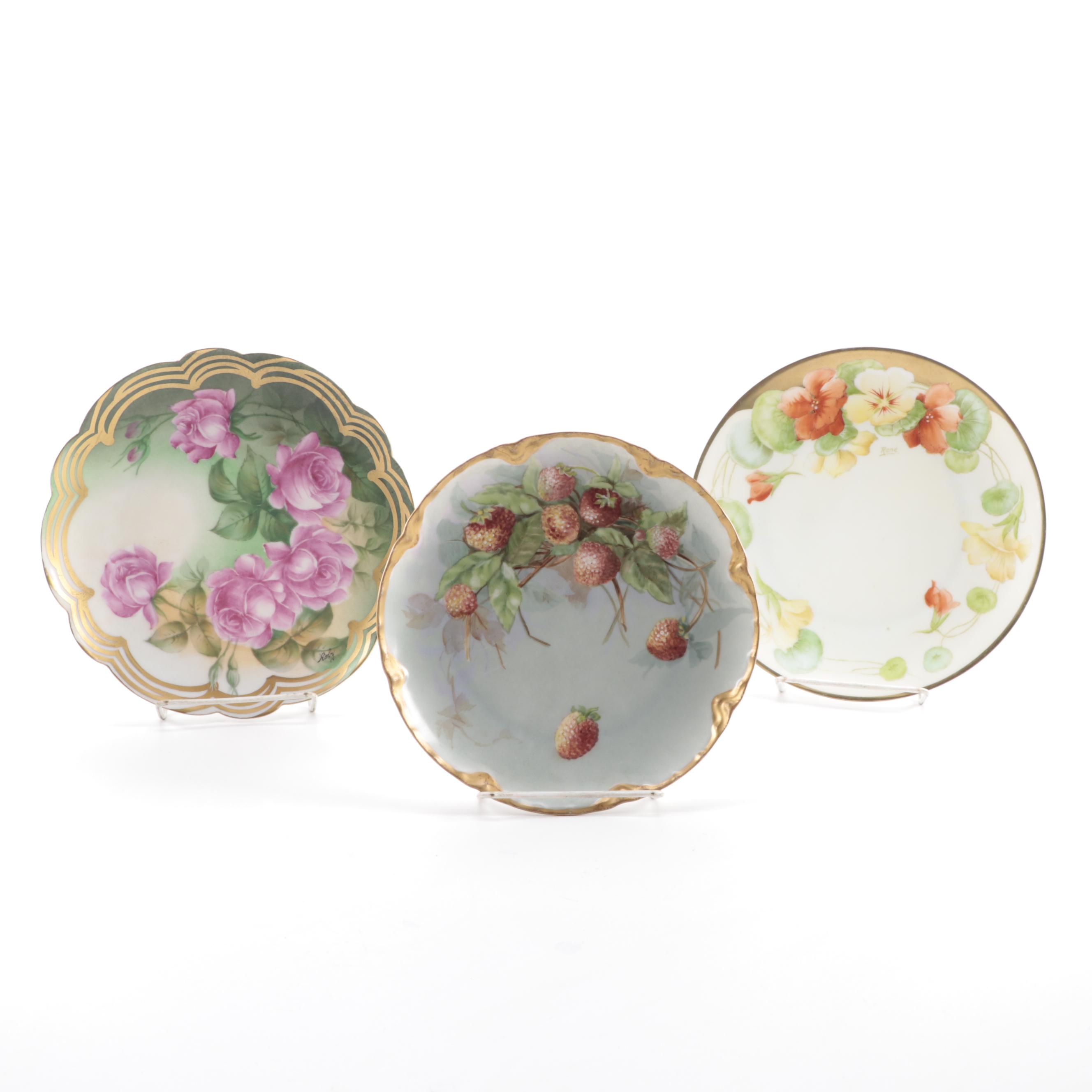 Continental Hand-Painted Porcelain Plates, Early to Mid-20th Century