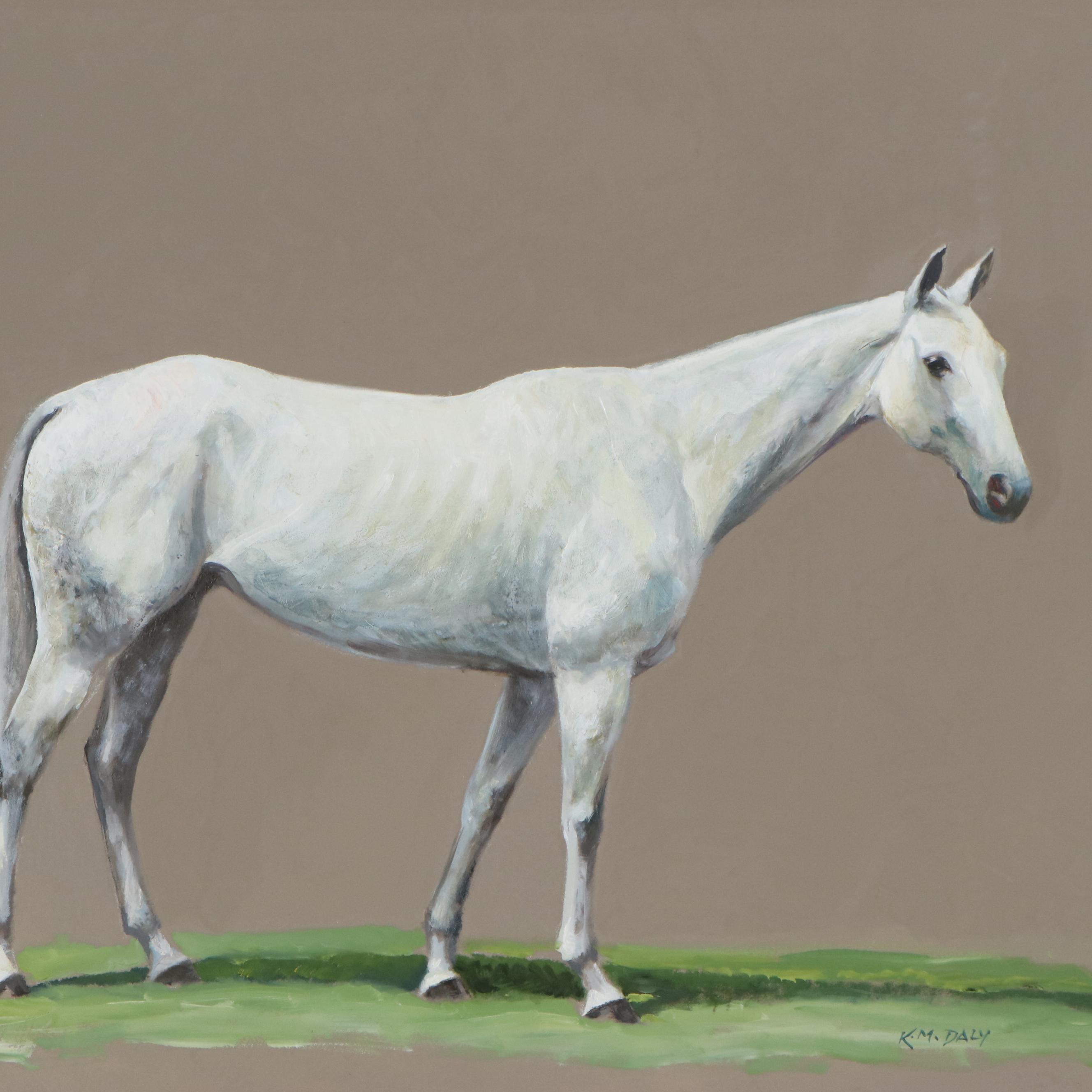 K.M. Kenneth Daly Oil Painting of Grey Horse, Late 20th Century