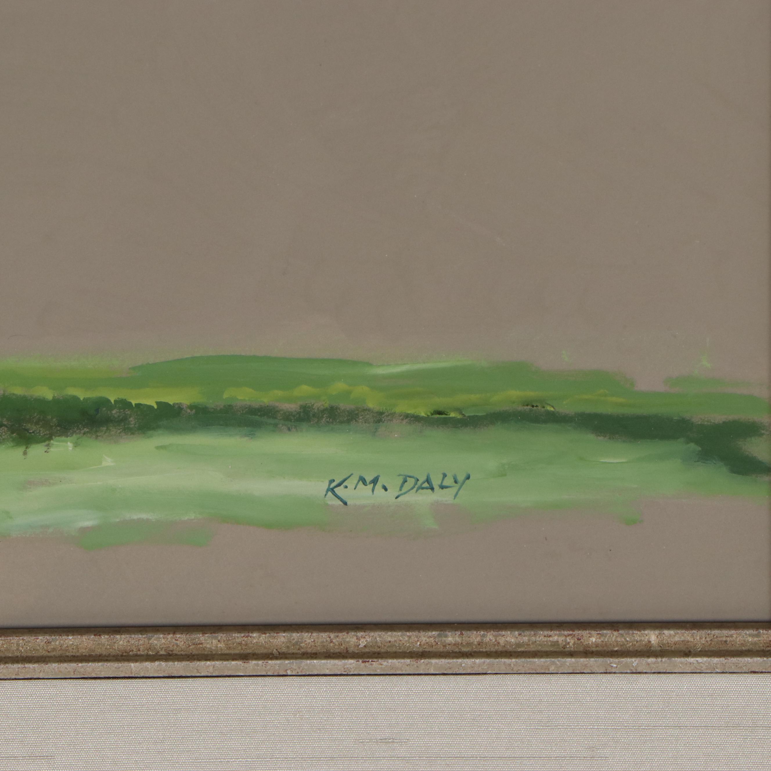 K.M. Kenneth Daly Oil Painting of Grey Horse, Late 20th Century