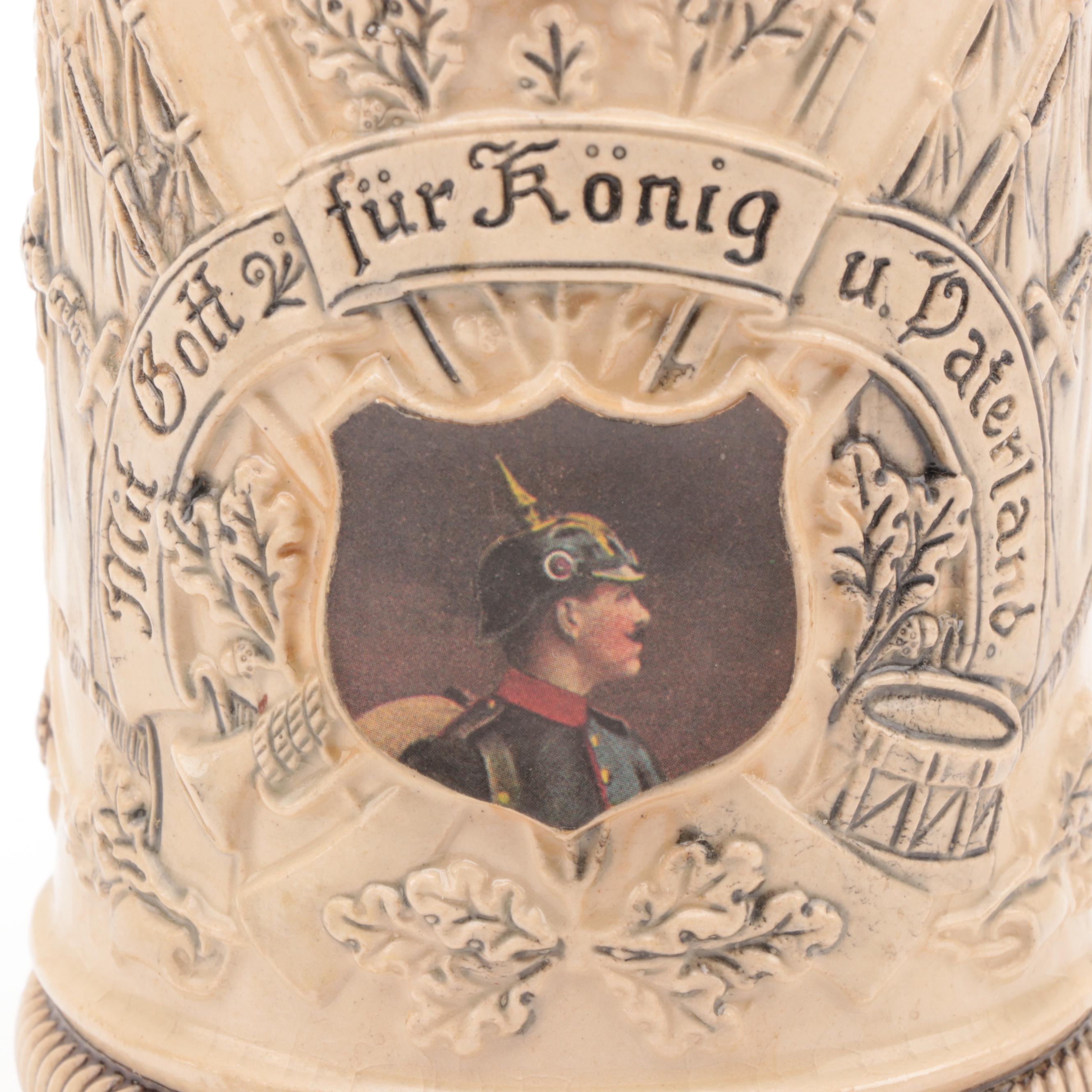 Thewalt Kaiser Wilhelm II Beer Stein, "For King and Fatherland"