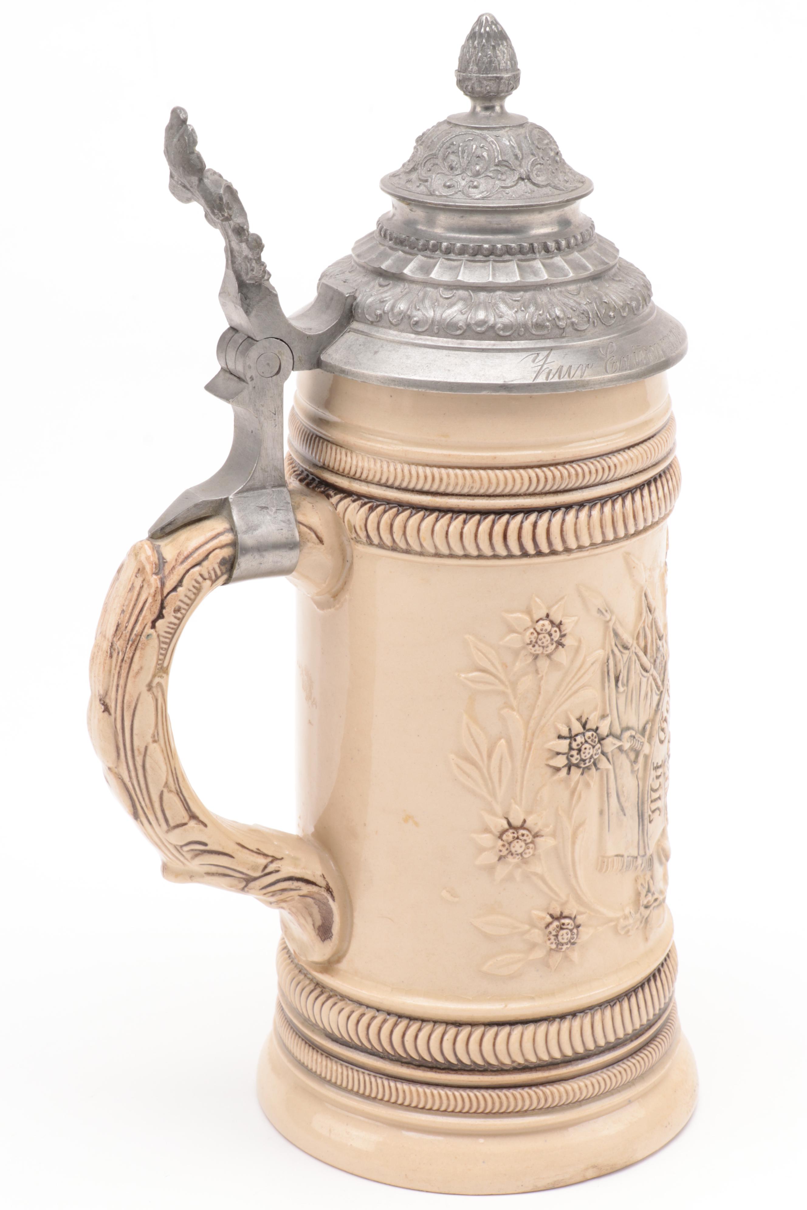 Thewalt Kaiser Wilhelm II Beer Stein, "For King and Fatherland"