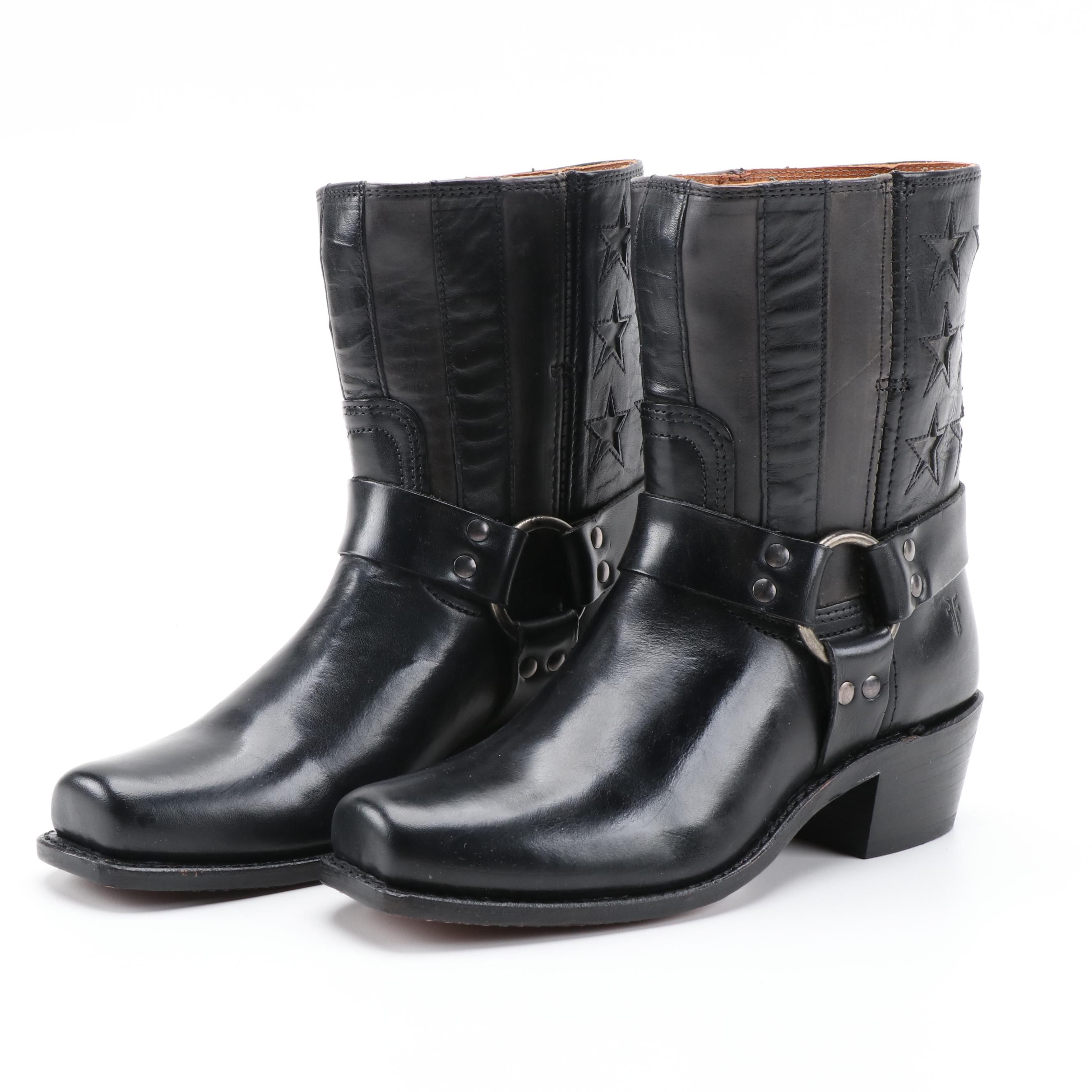 Frye 150th Anniversary Harness Americana Black Leather Star Boots