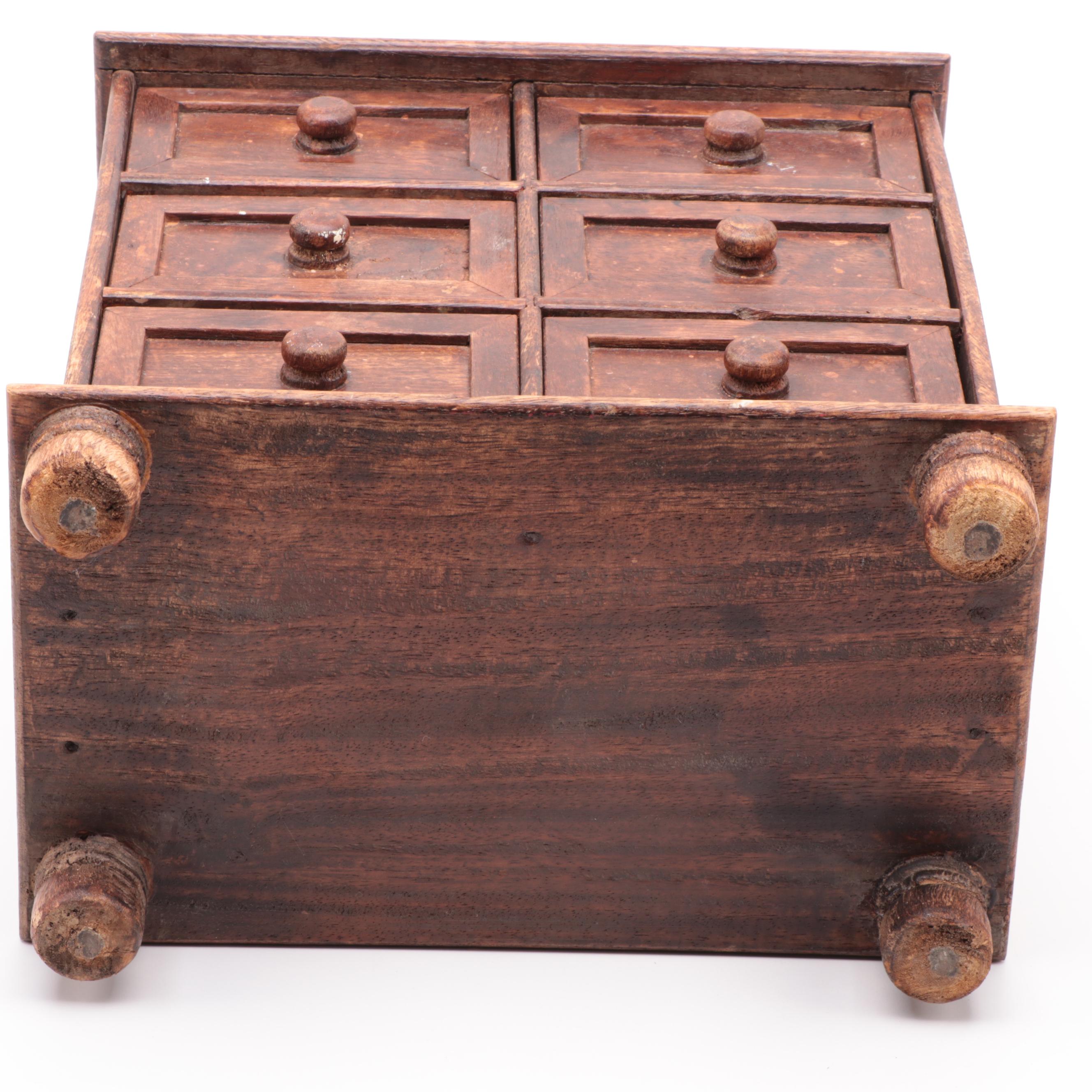 American Primitive Six-Drawer Apothecary Table Top Chest, Mid to Late 19th C.