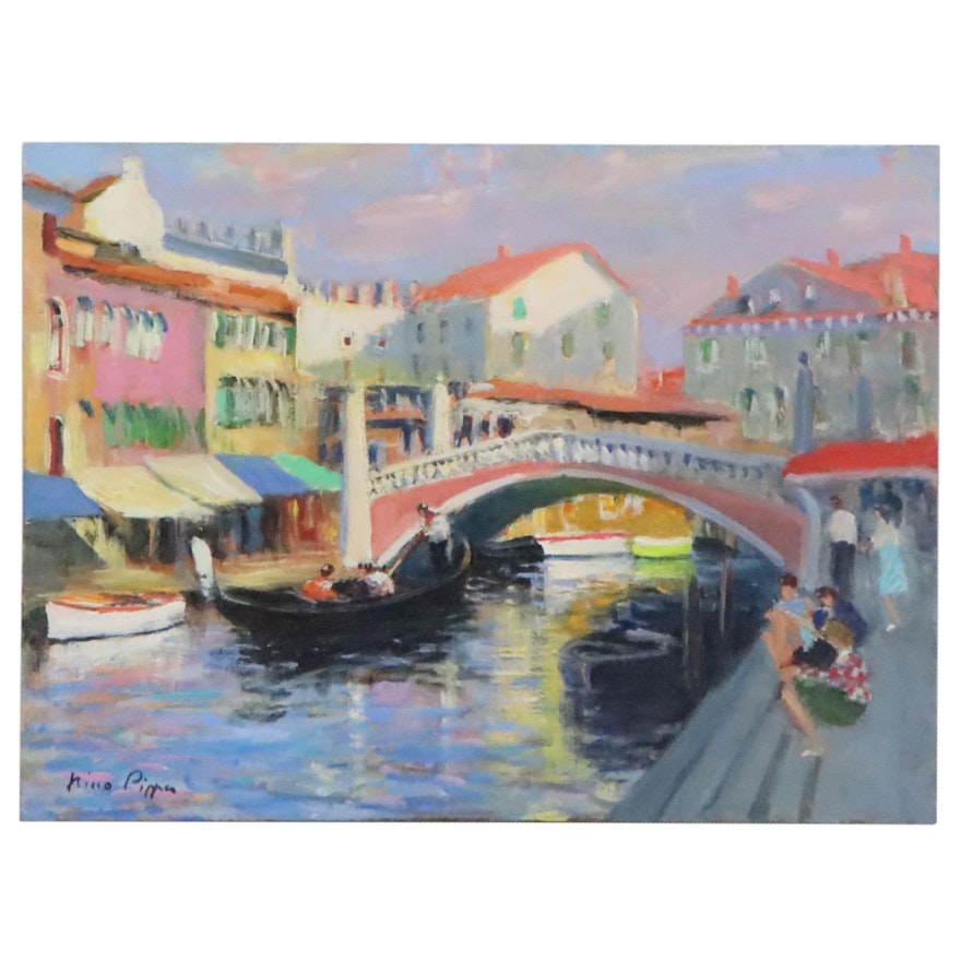 Nino Pippa Oil Painting "Venice - Side Canal," 2014