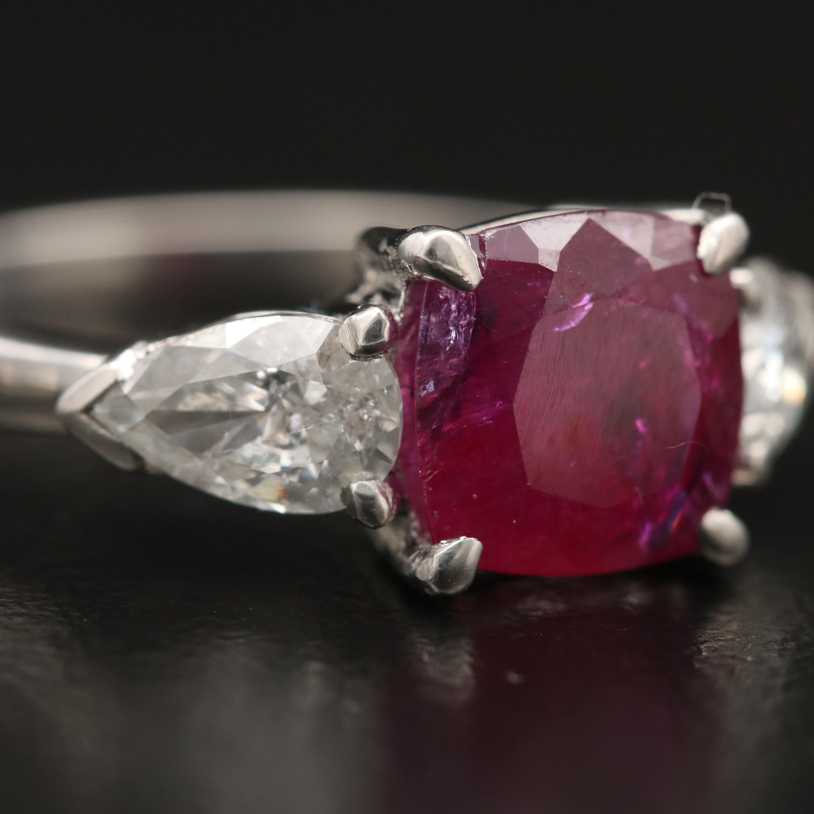 Platinum 2.46 CT Ruby and Diamond Ring