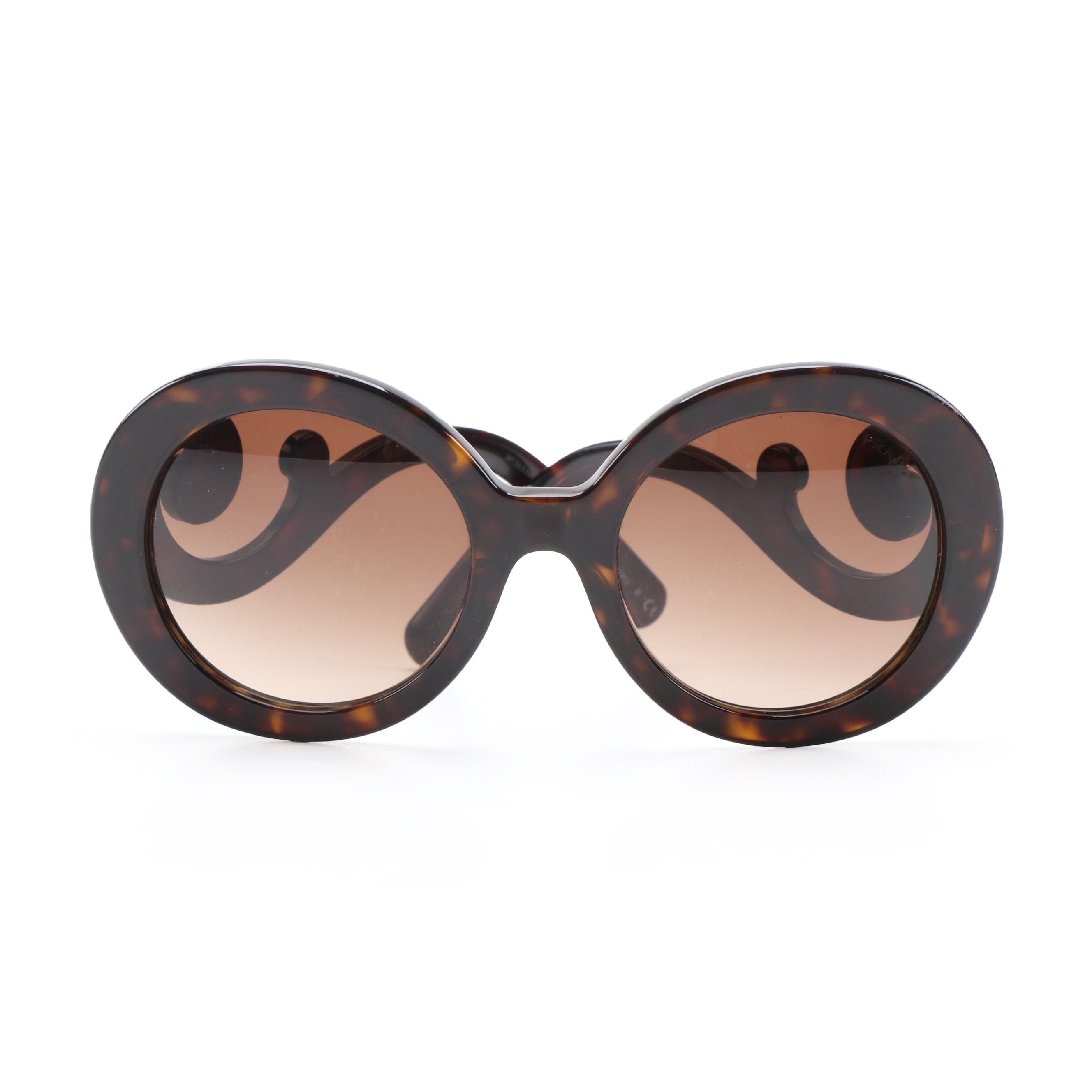 Prada Baroque PR27N Round Faux Tortoise Shell Sunglasses with Box