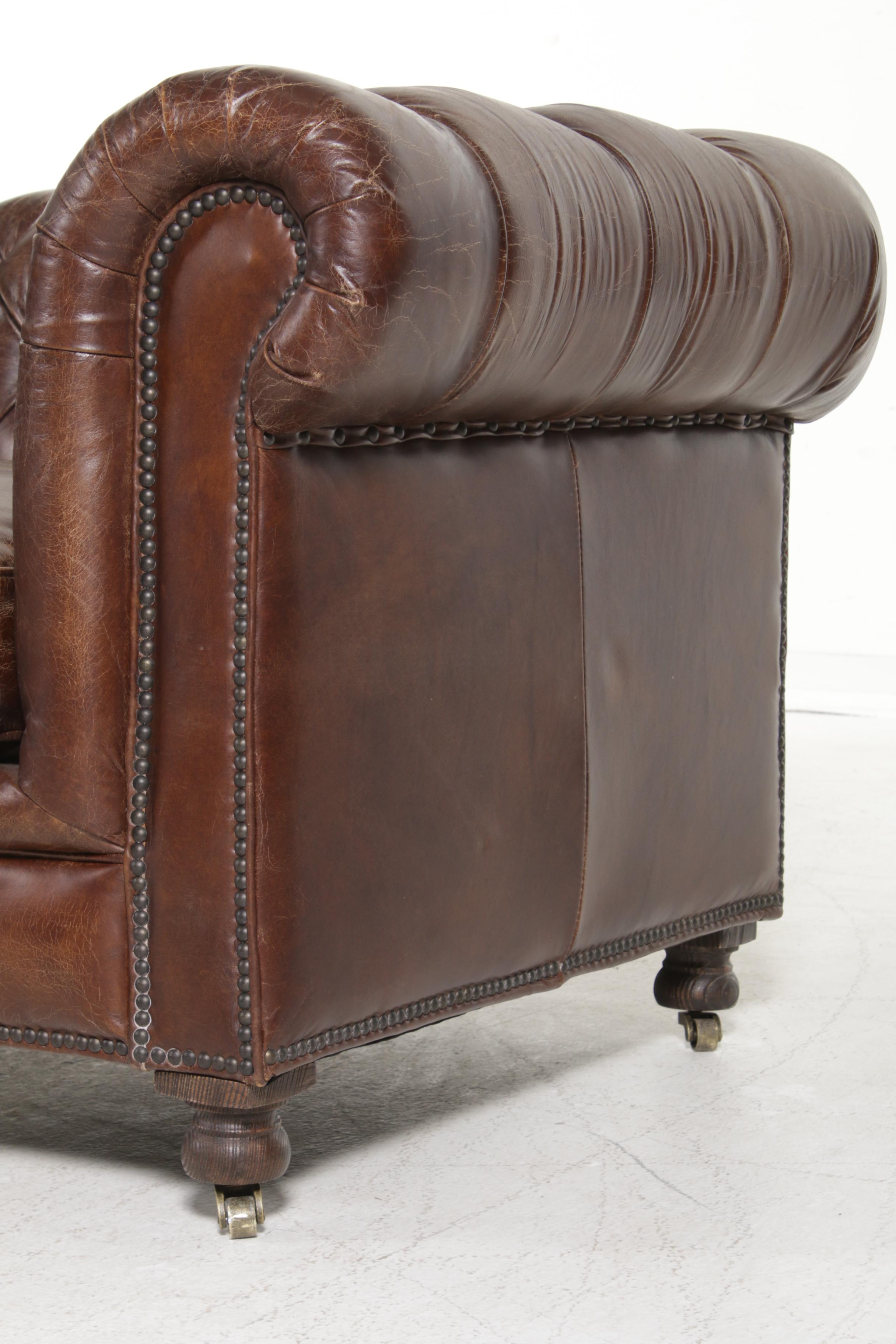 Restoration Hardware "Kensington" Leather Chesterfield Style Sofa