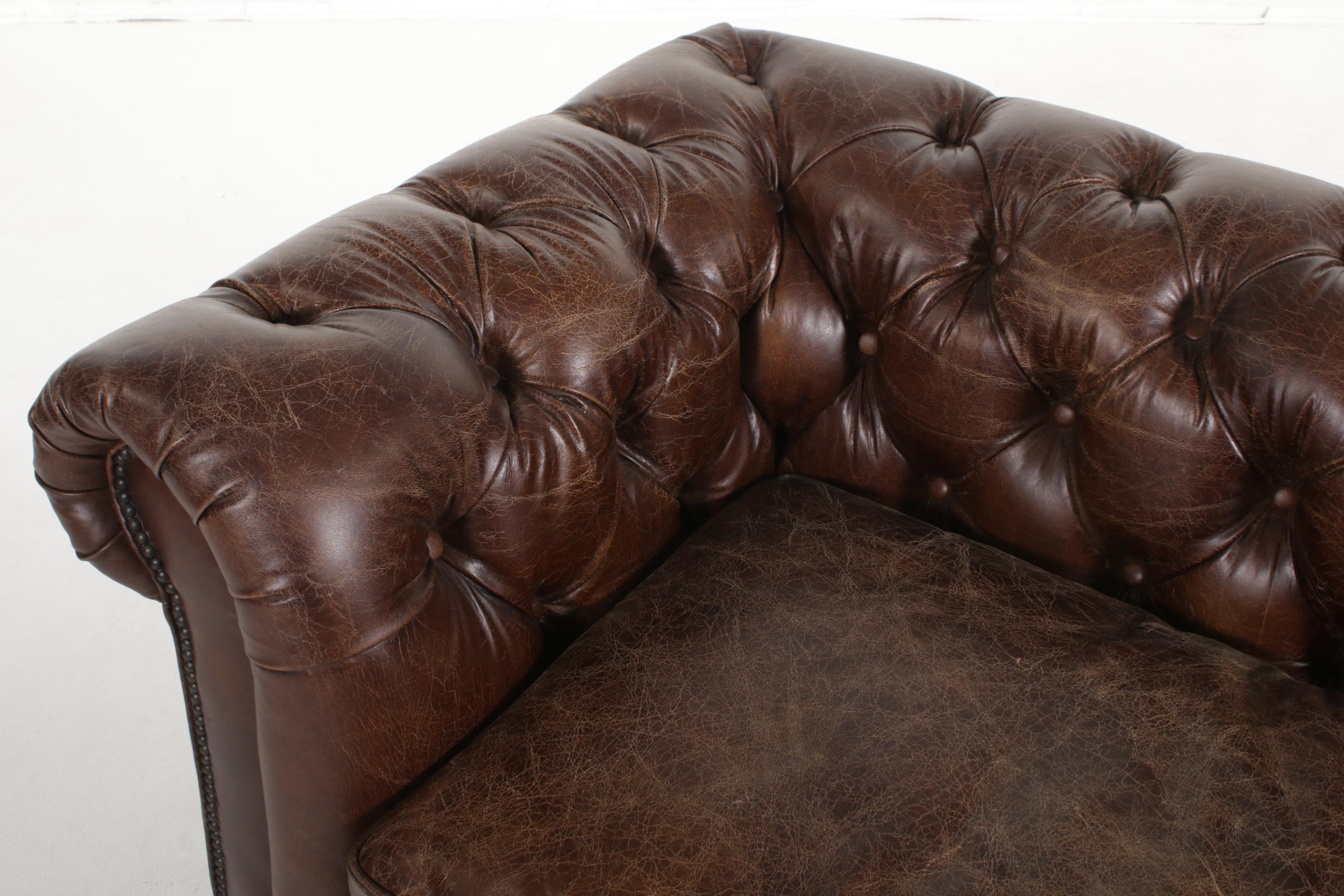 Restoration Hardware "Kensington" Leather Chesterfield Style Sofa