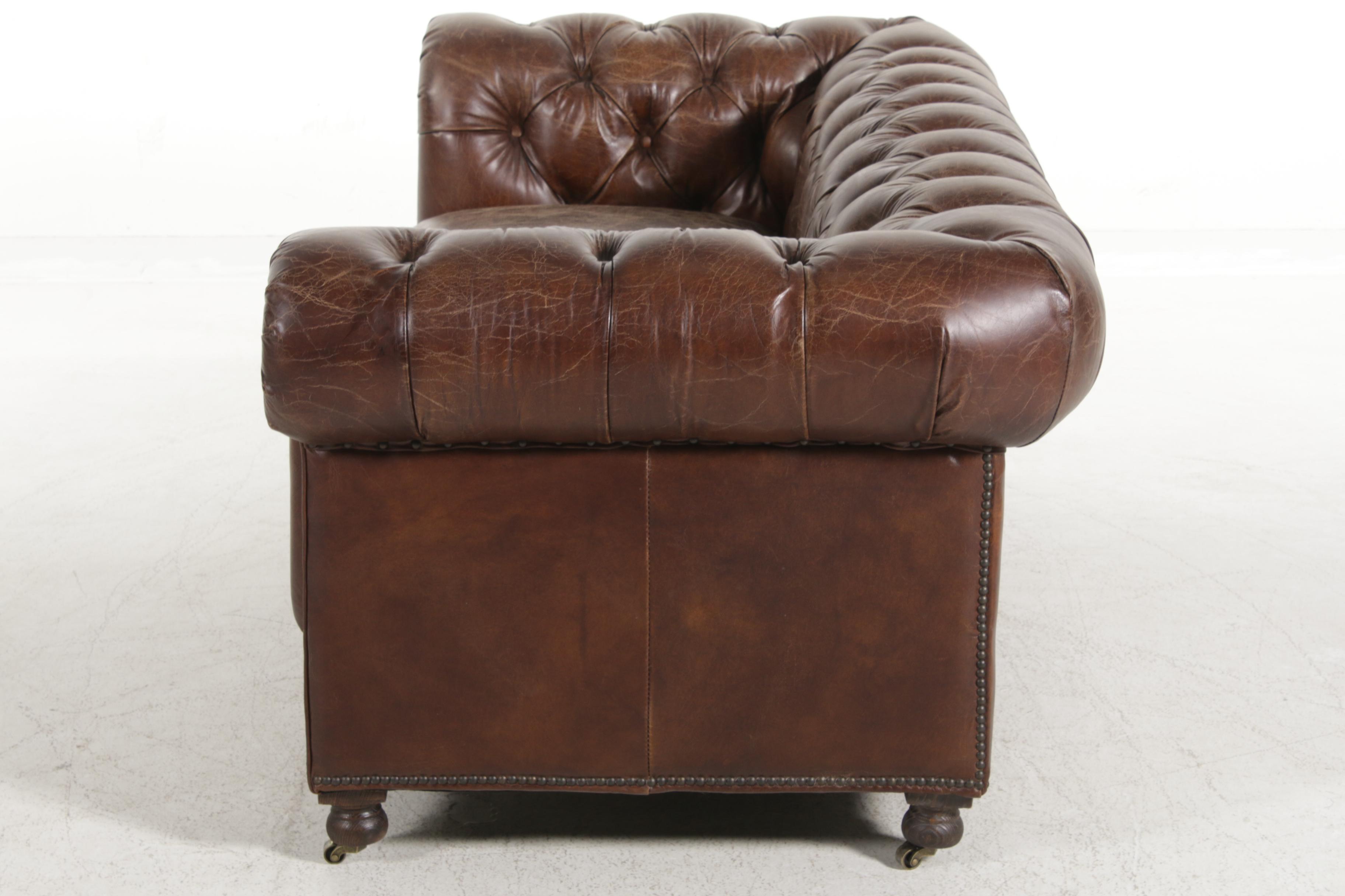 Restoration Hardware "Kensington" Leather Chesterfield Style Sofa