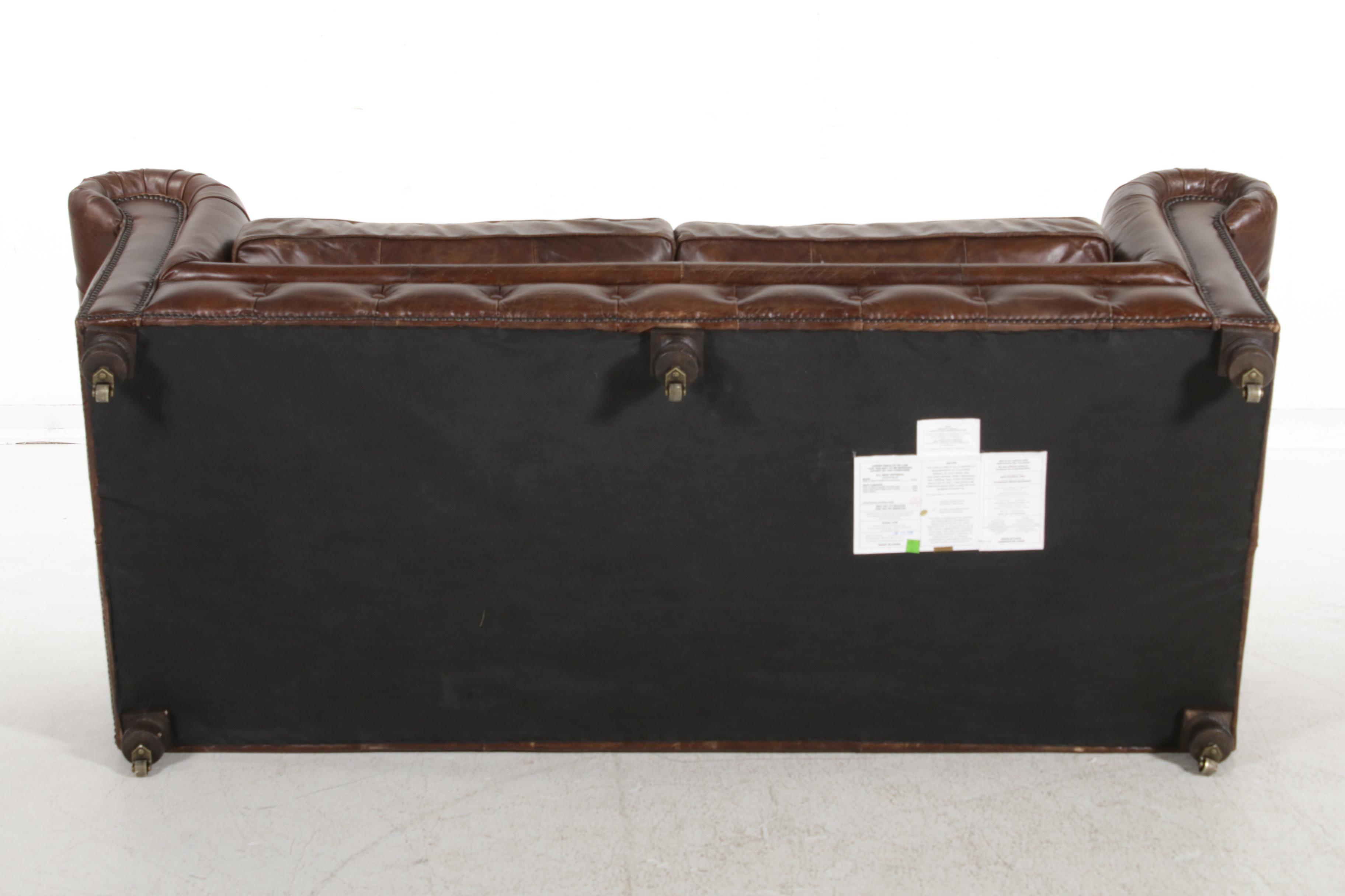 Restoration Hardware "Kensington" Leather Chesterfield Style Sofa