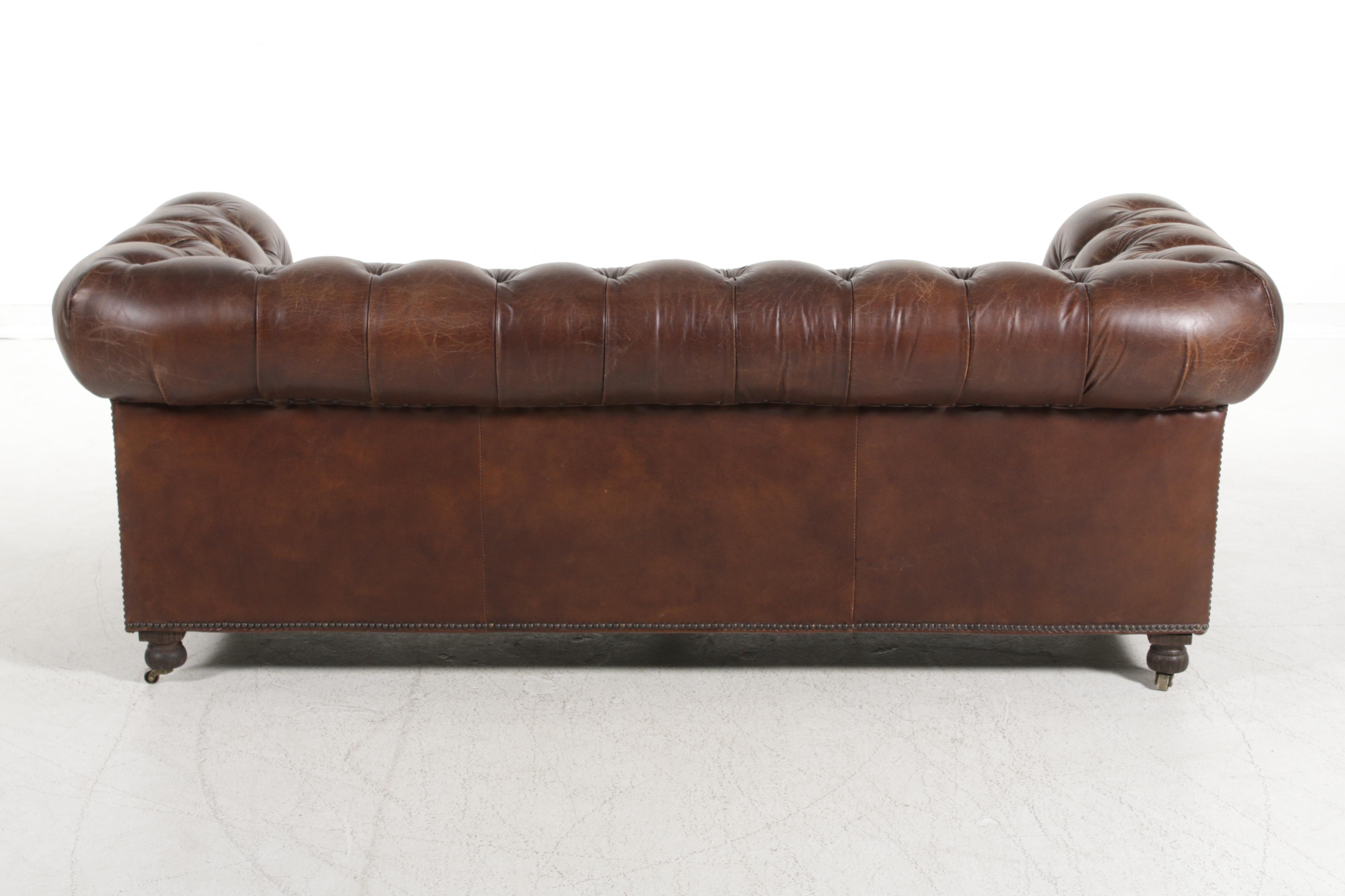 Restoration Hardware "Kensington" Leather Chesterfield Style Sofa