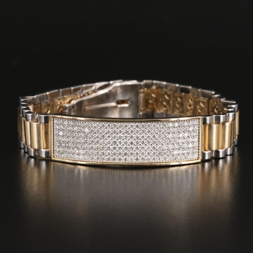 Two Tone 14K 4.50 CTW Pavé Diamond I.D. Link Bracelet