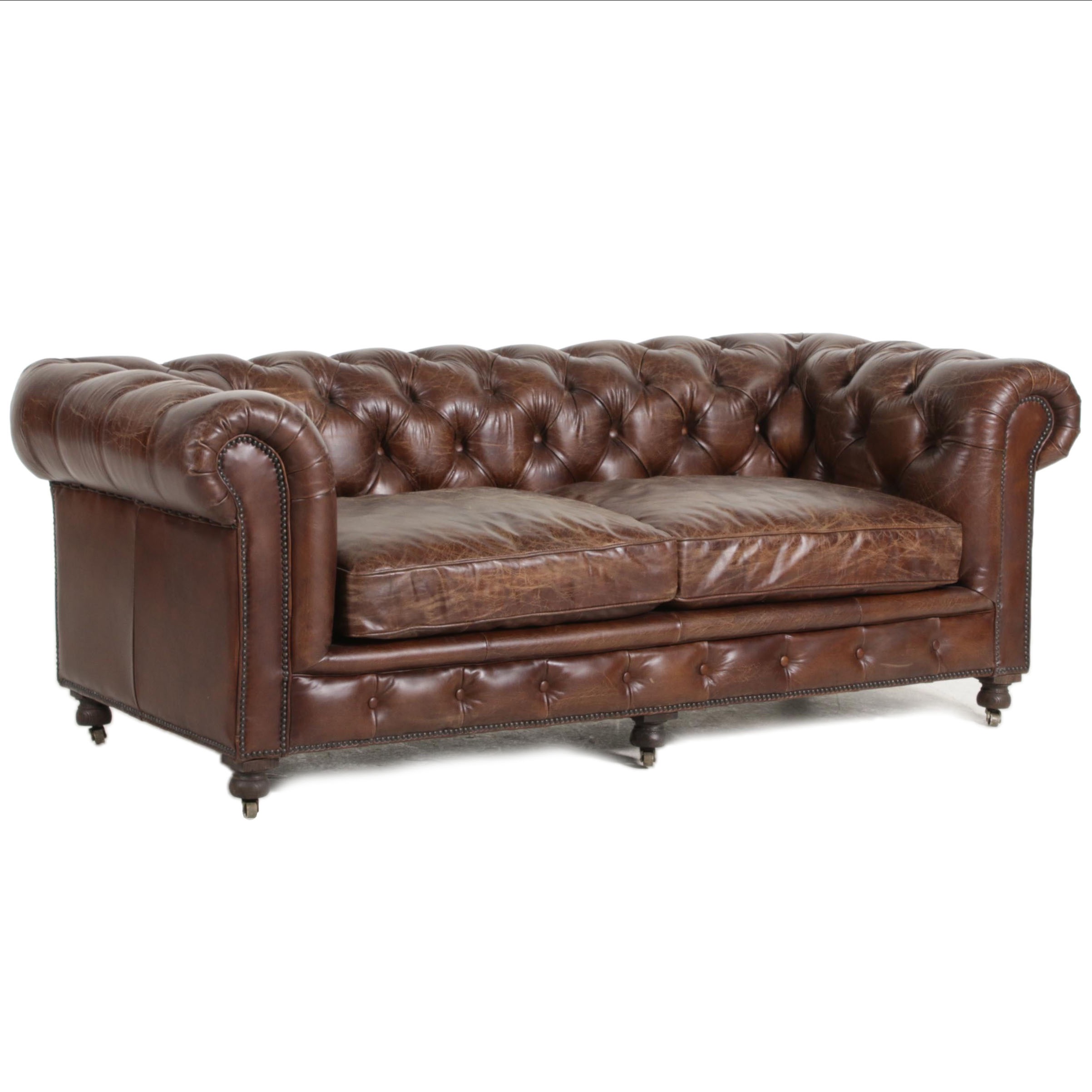 Restoration Hardware "Kensington" Leather Chesterfield Style Sofa