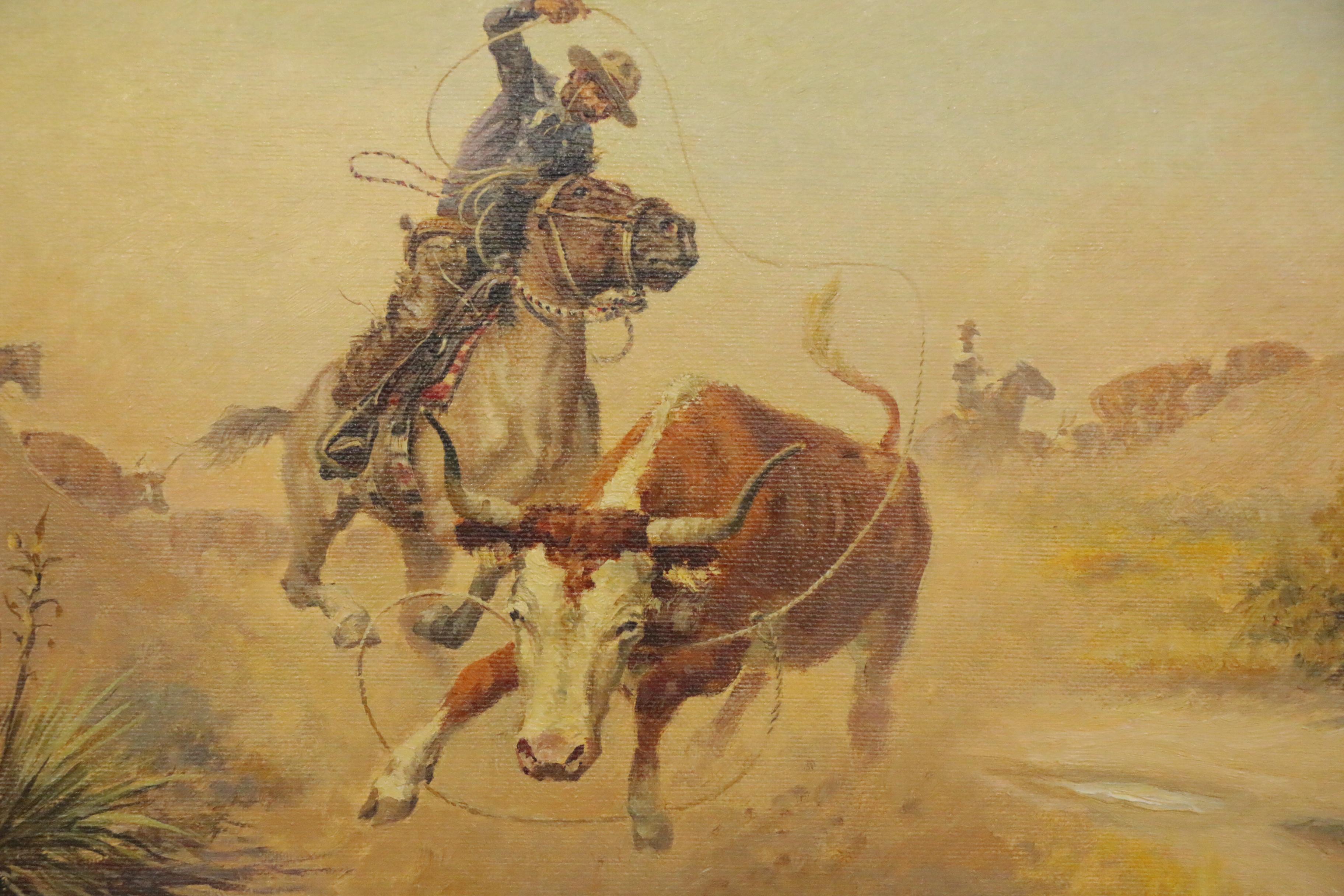 Charlie Dye Oil Painting "Throwing the Hoolihan," Mid-20th Century