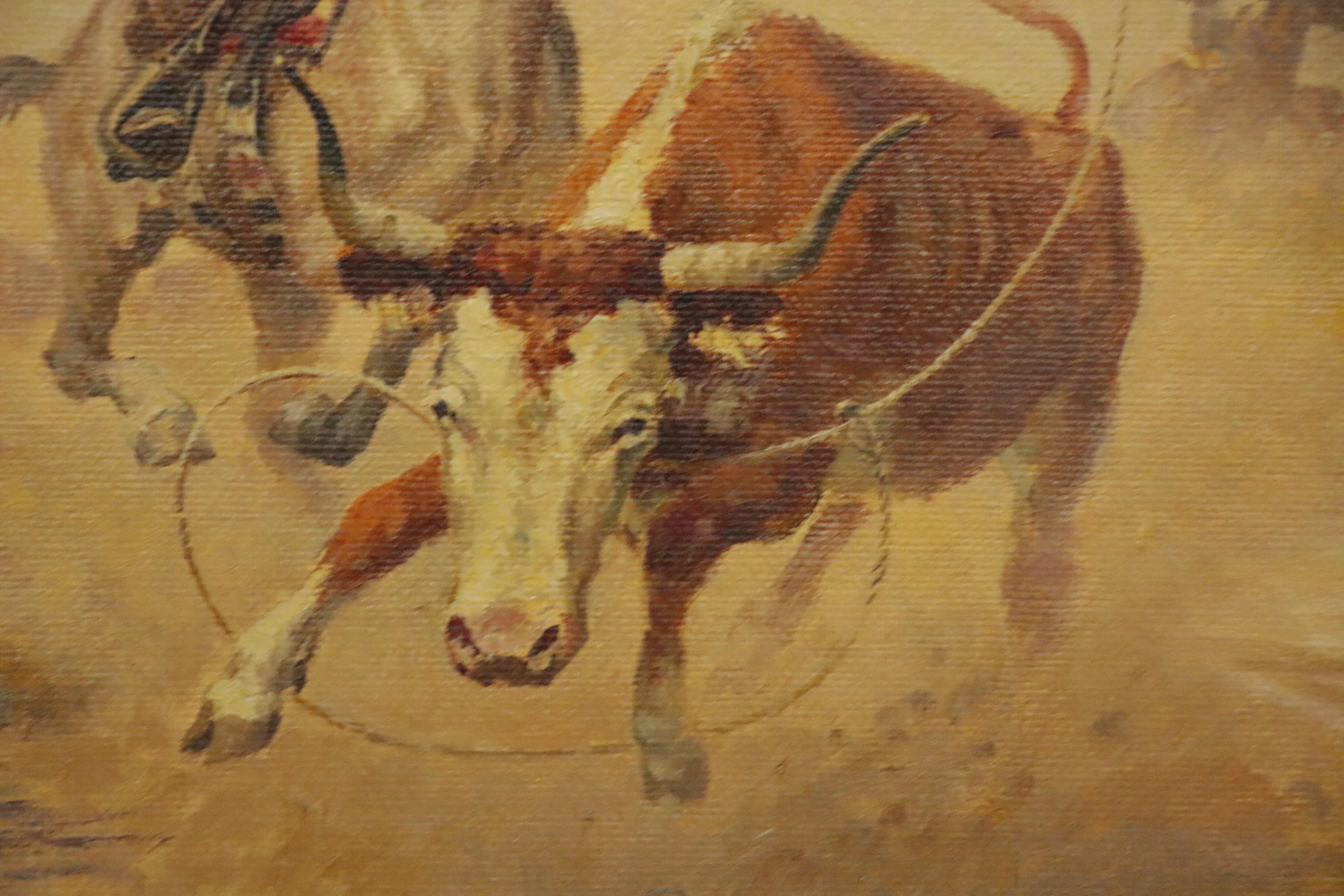 Charlie Dye Oil Painting "Throwing the Hoolihan," Mid-20th Century