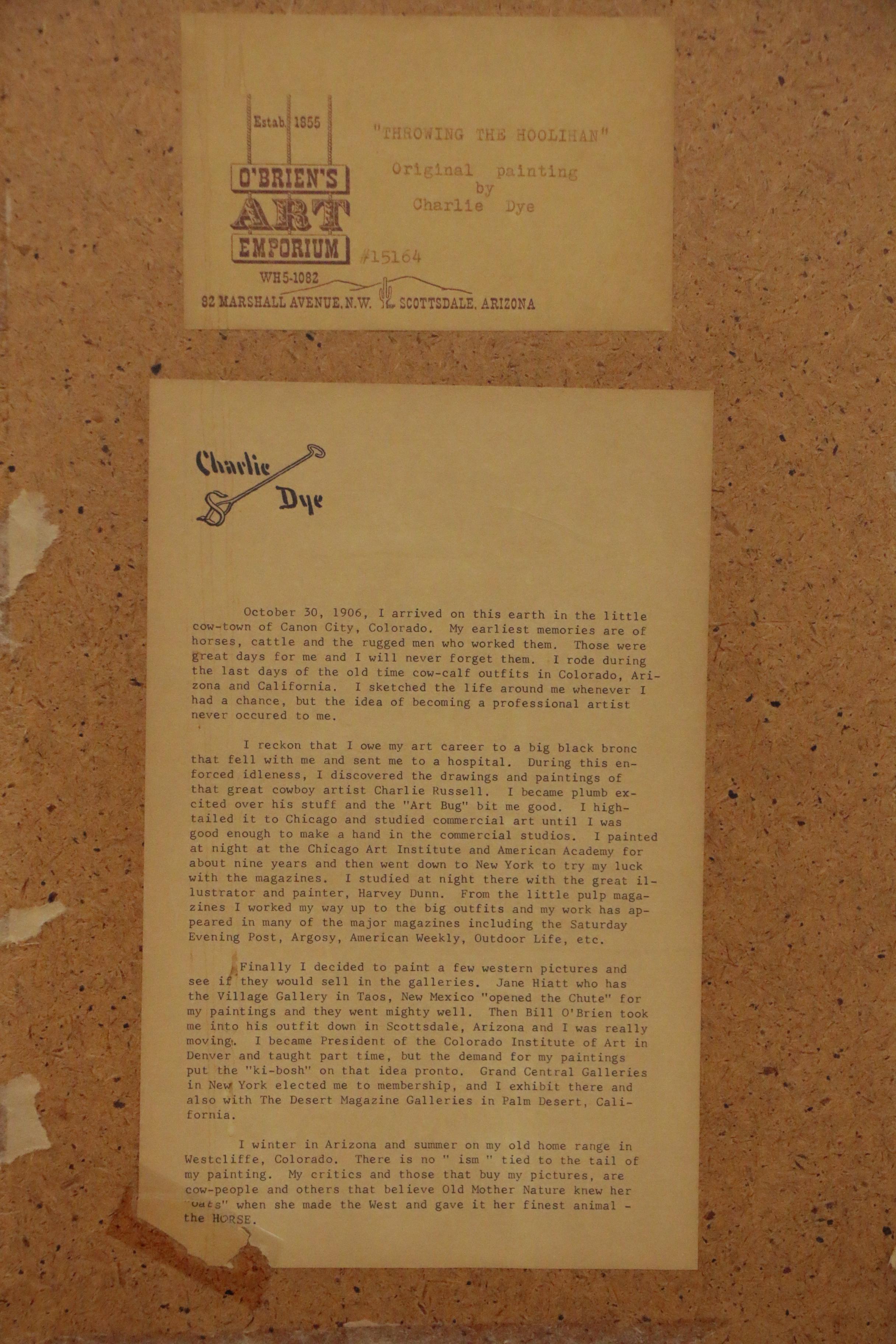 Charlie Dye Oil Painting "Throwing the Hoolihan," Mid-20th Century