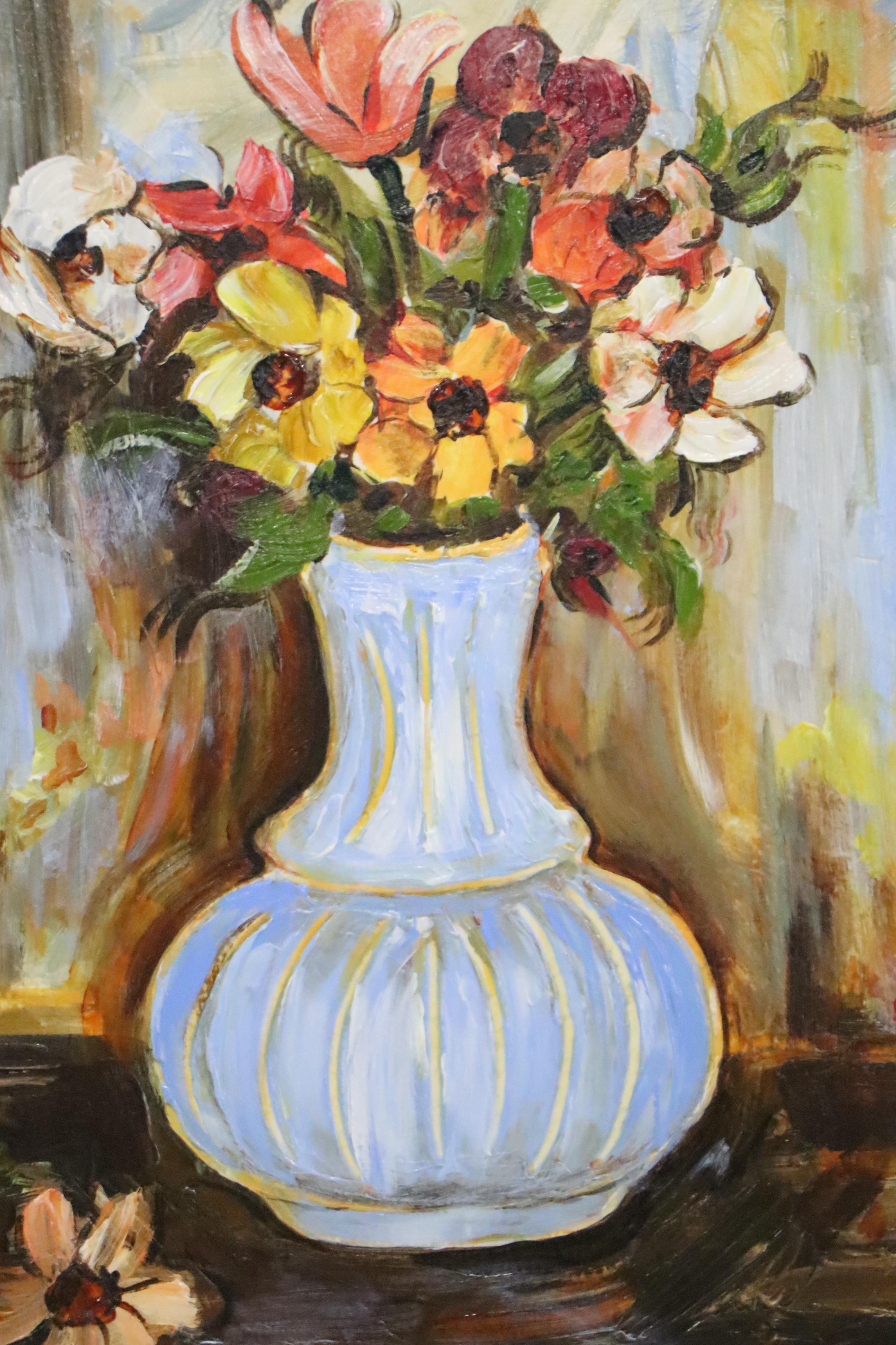 Emilio Pica Abstract Floral Still Life Oil Painting, Late 20th Century