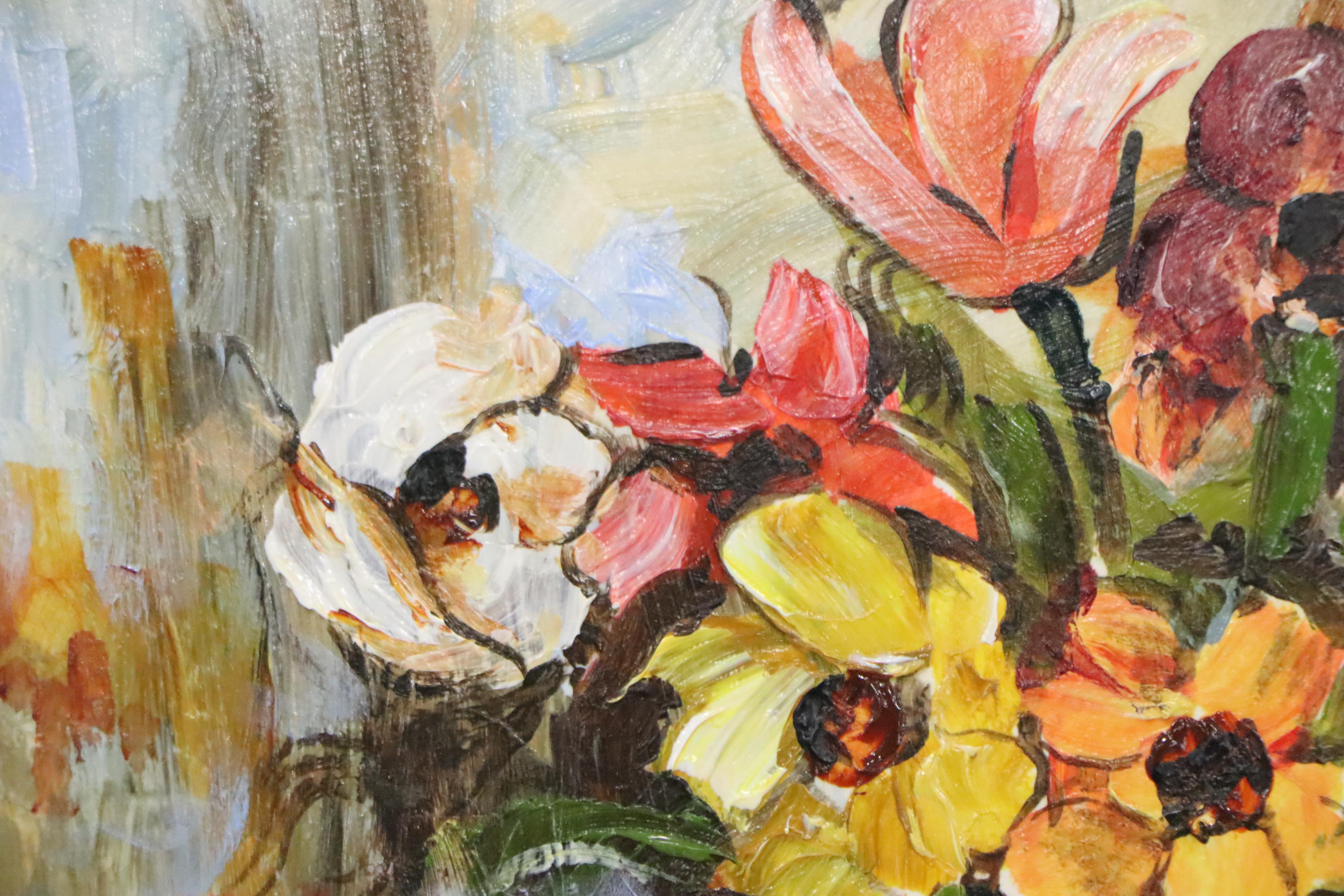 Emilio Pica Abstract Floral Still Life Oil Painting, Late 20th Century