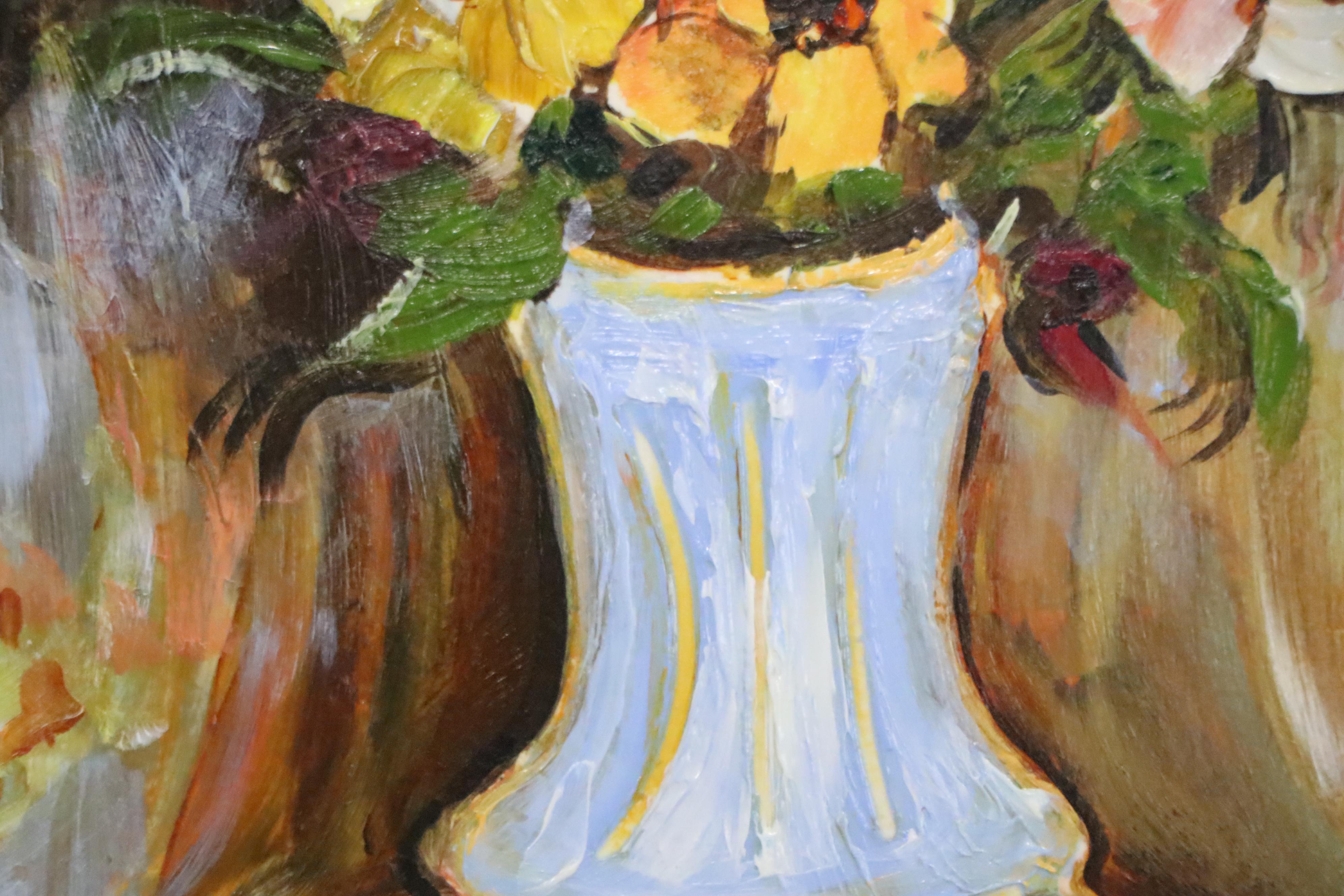 Emilio Pica Abstract Floral Still Life Oil Painting, Late 20th Century