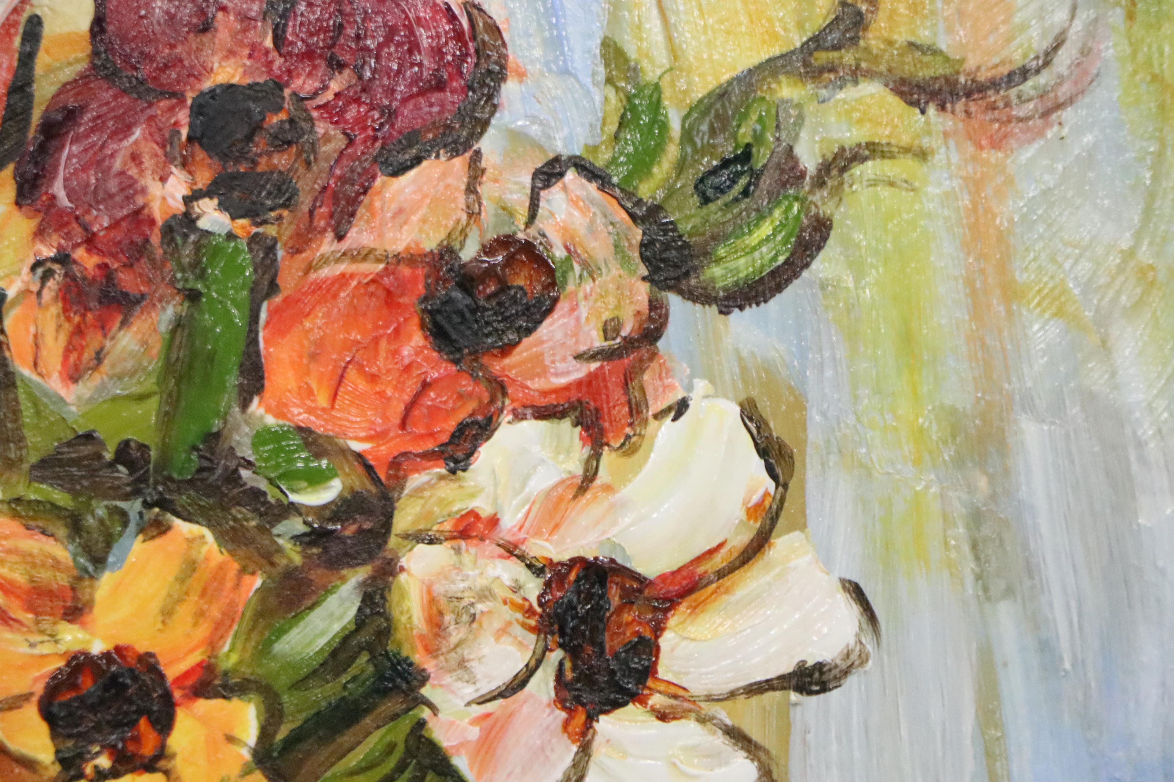 Emilio Pica Abstract Floral Still Life Oil Painting, Late 20th Century