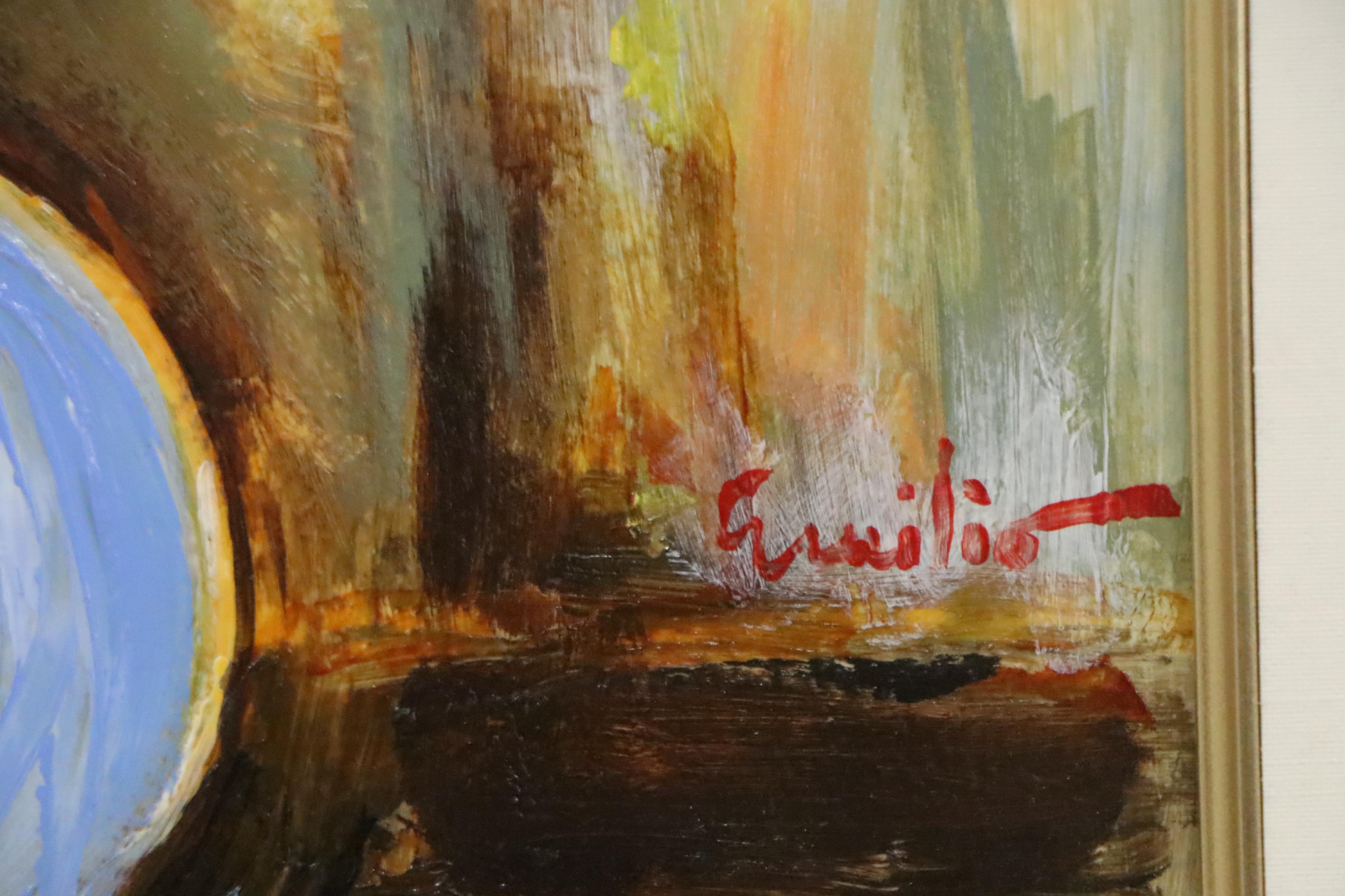 Emilio Pica Abstract Floral Still Life Oil Painting, Late 20th Century