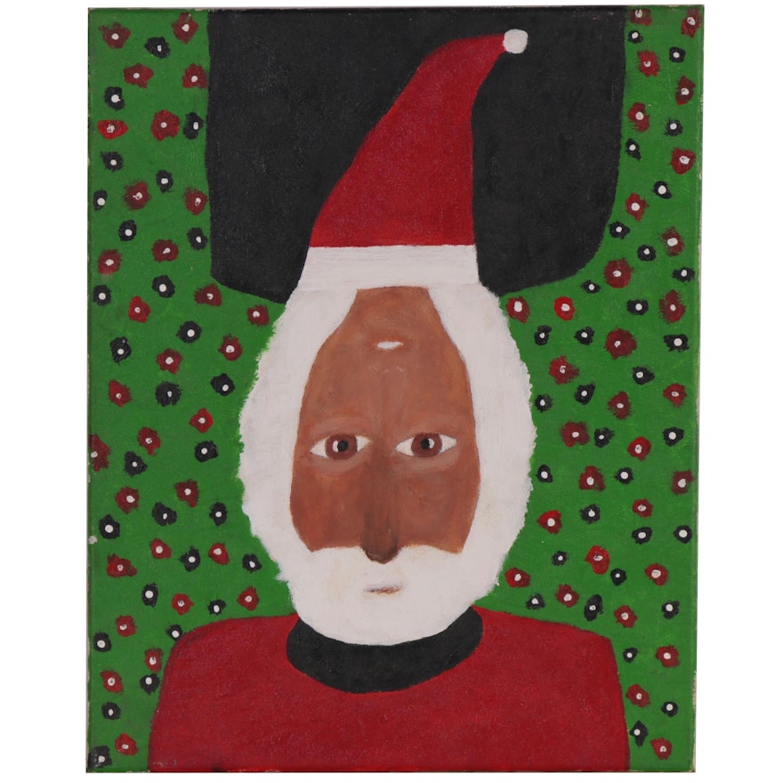 Robert Sellers Stylized Double Portrait Acrylic Painting of Santa