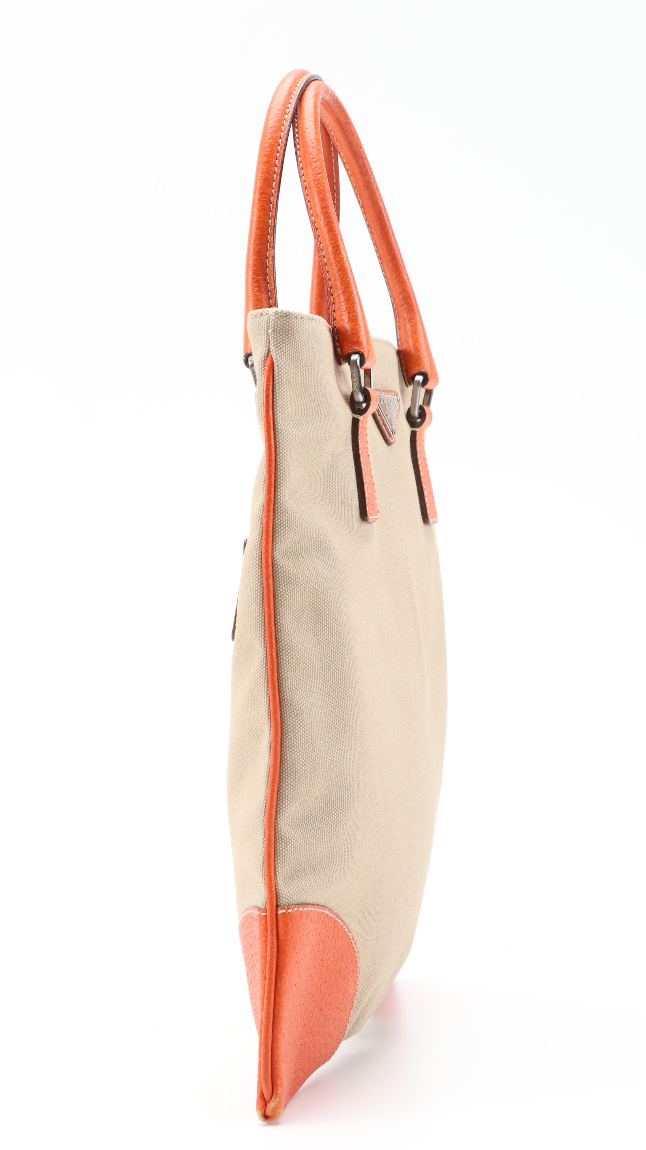 Prada Handbag in Canvas and Orange Leather