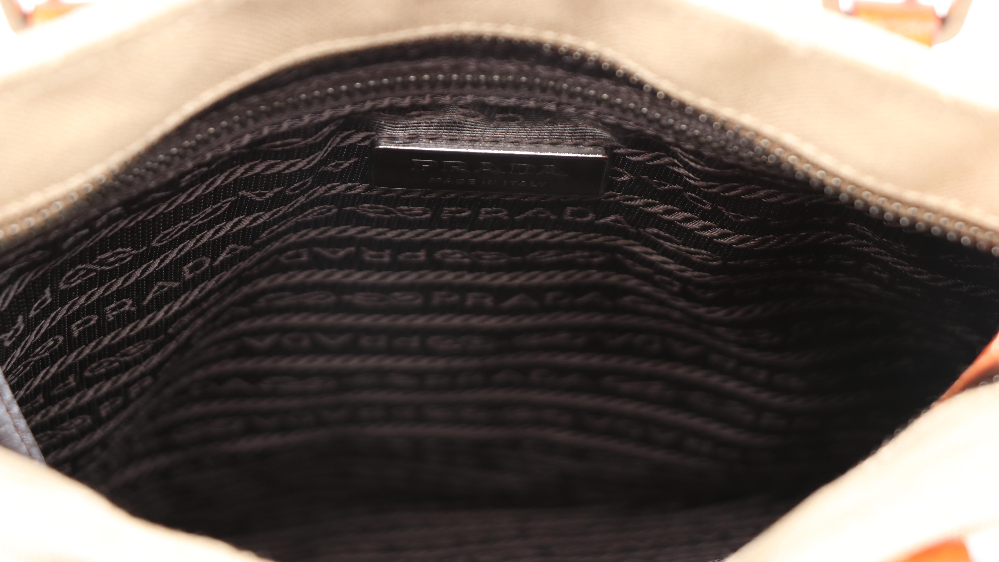 Prada Handbag in Canvas and Orange Leather