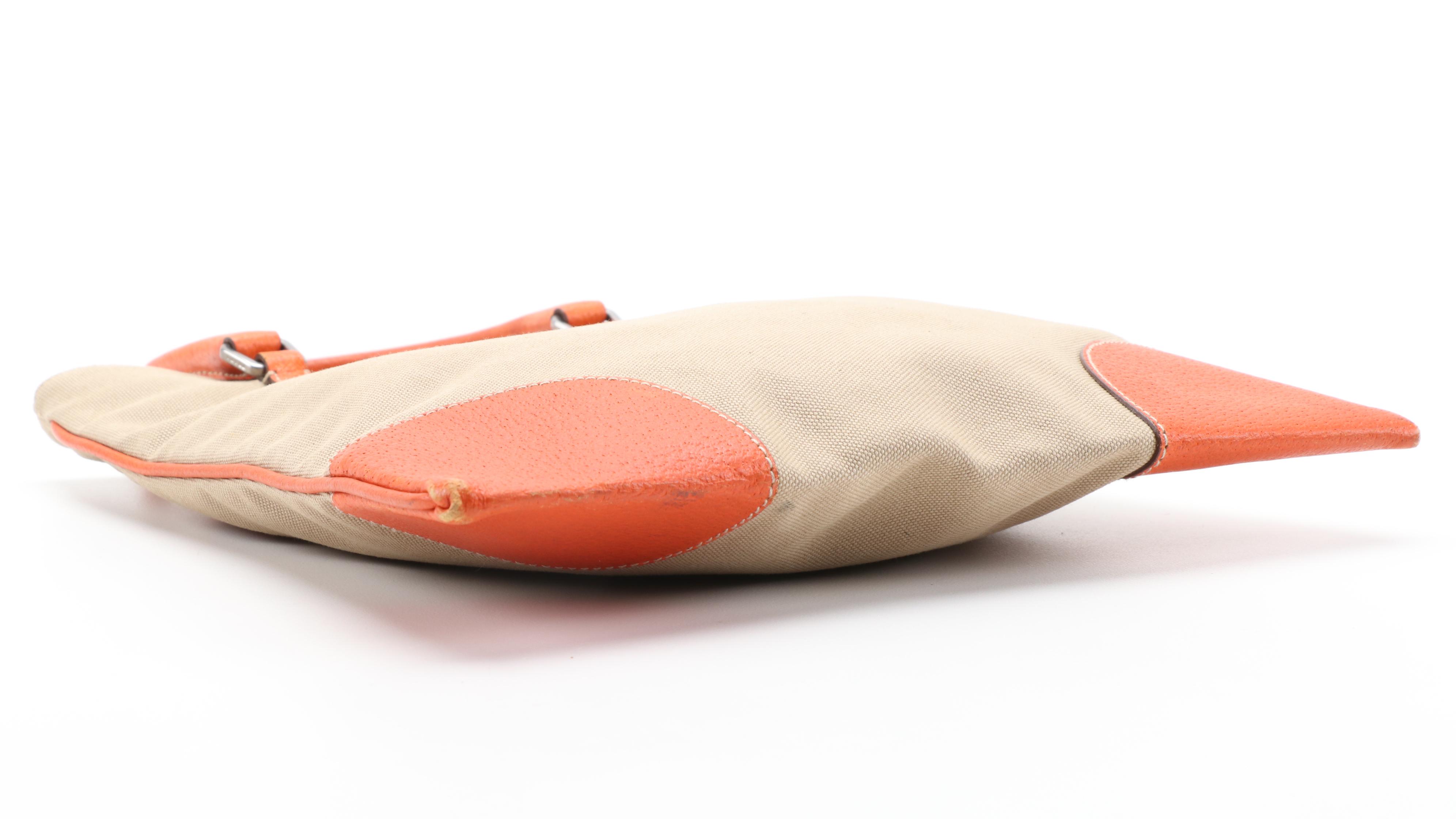 Prada Handbag in Canvas and Orange Leather