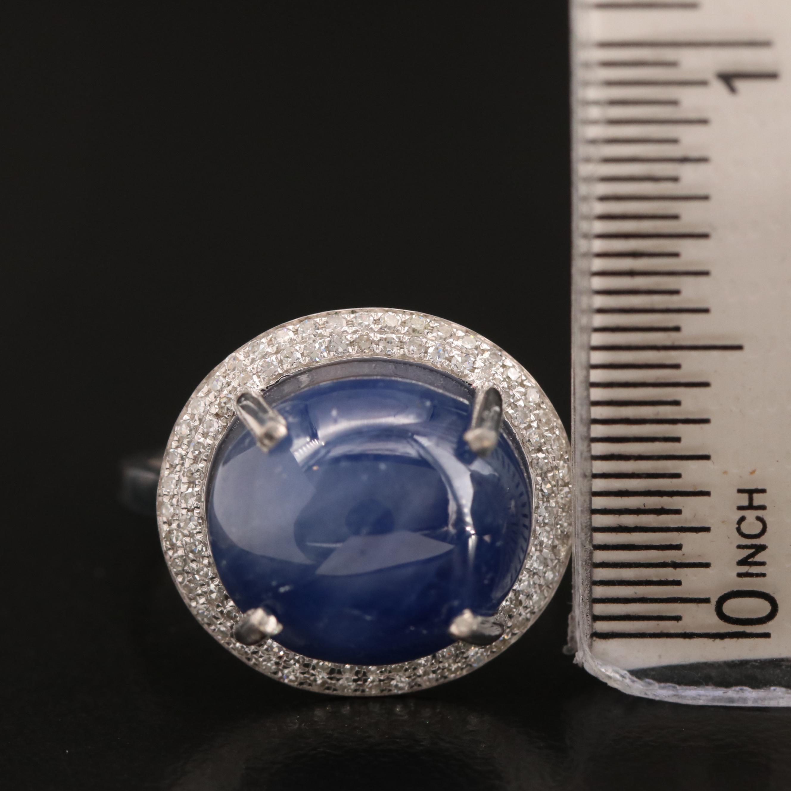 14K White Gold 14.93 CT Star Sapphire and Diamond Ring with GIA Report