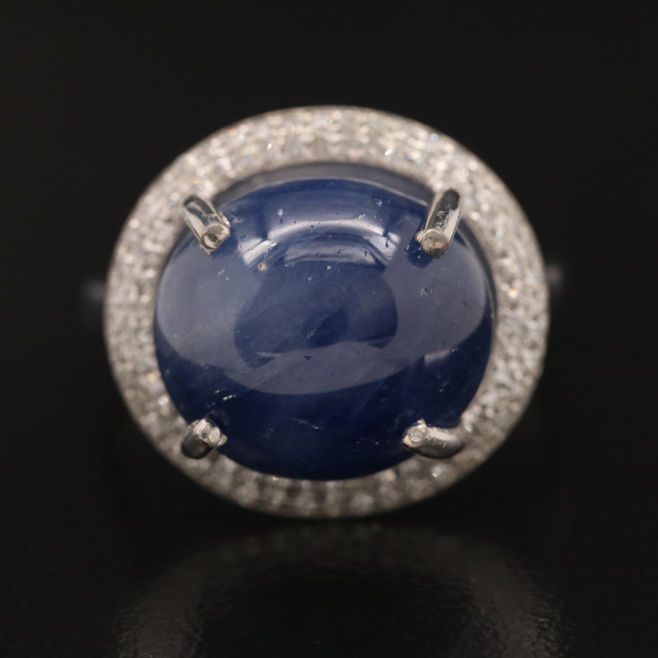 14K White Gold 14.93 CT Star Sapphire and Diamond Ring with GIA Report