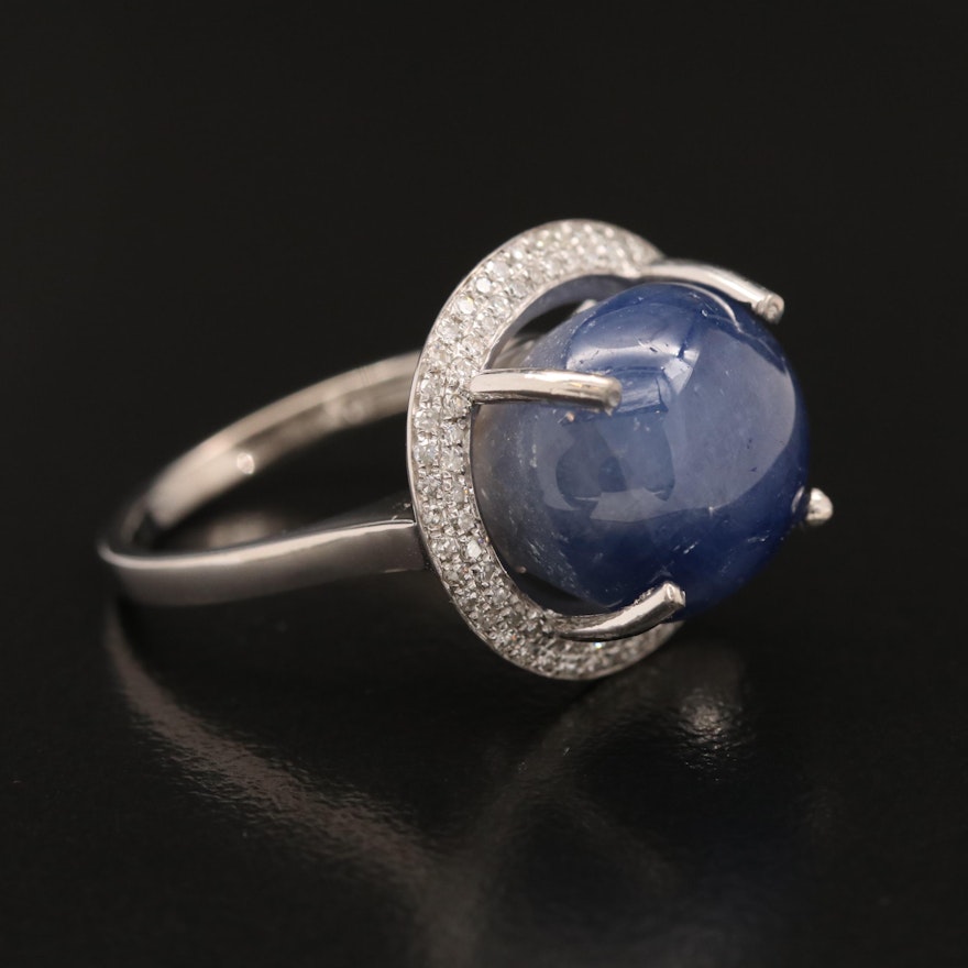 14K White Gold 14.93 CT Star Sapphire and Diamond Ring with GIA Report