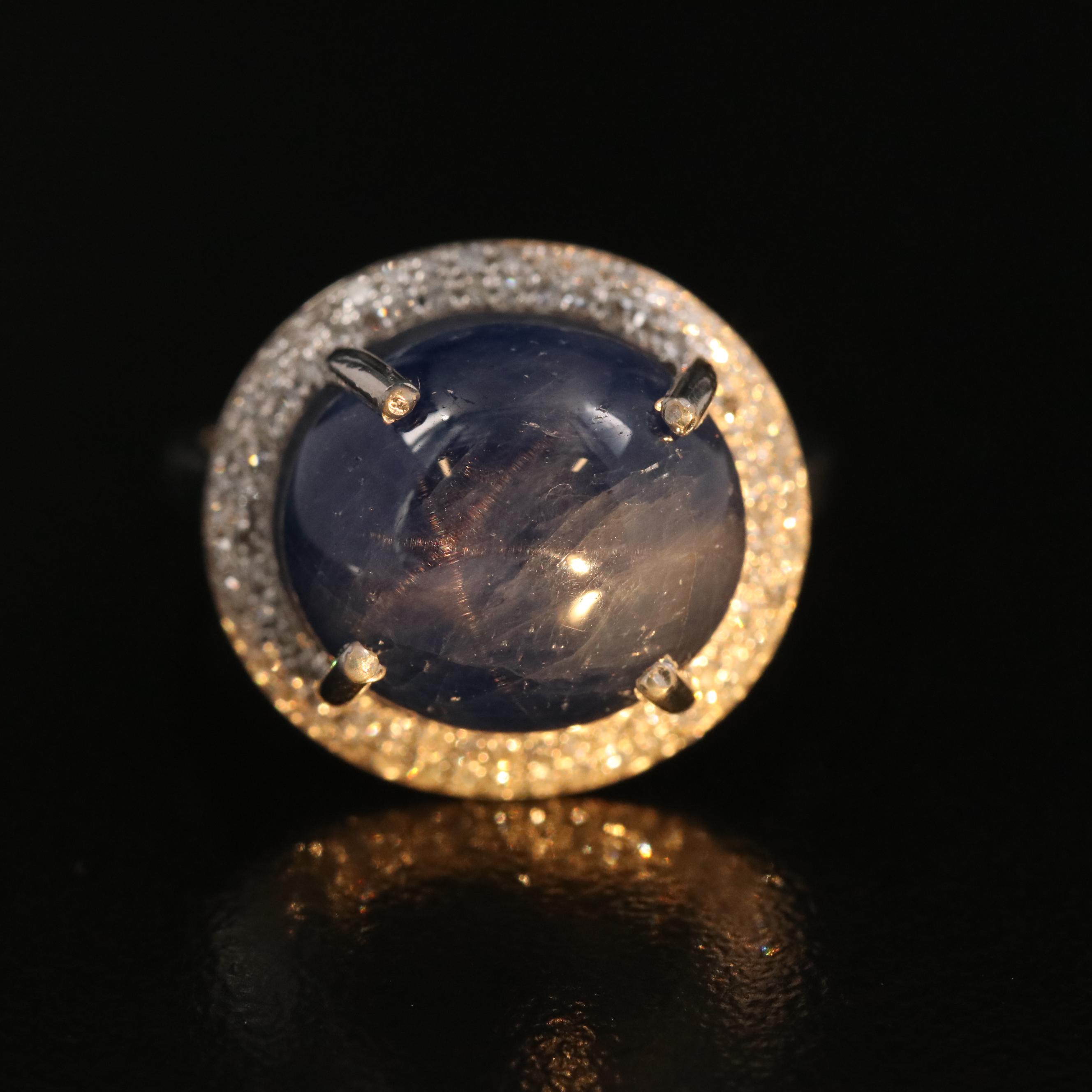 14K White Gold 14.93 CT Star Sapphire and Diamond Ring with GIA Report