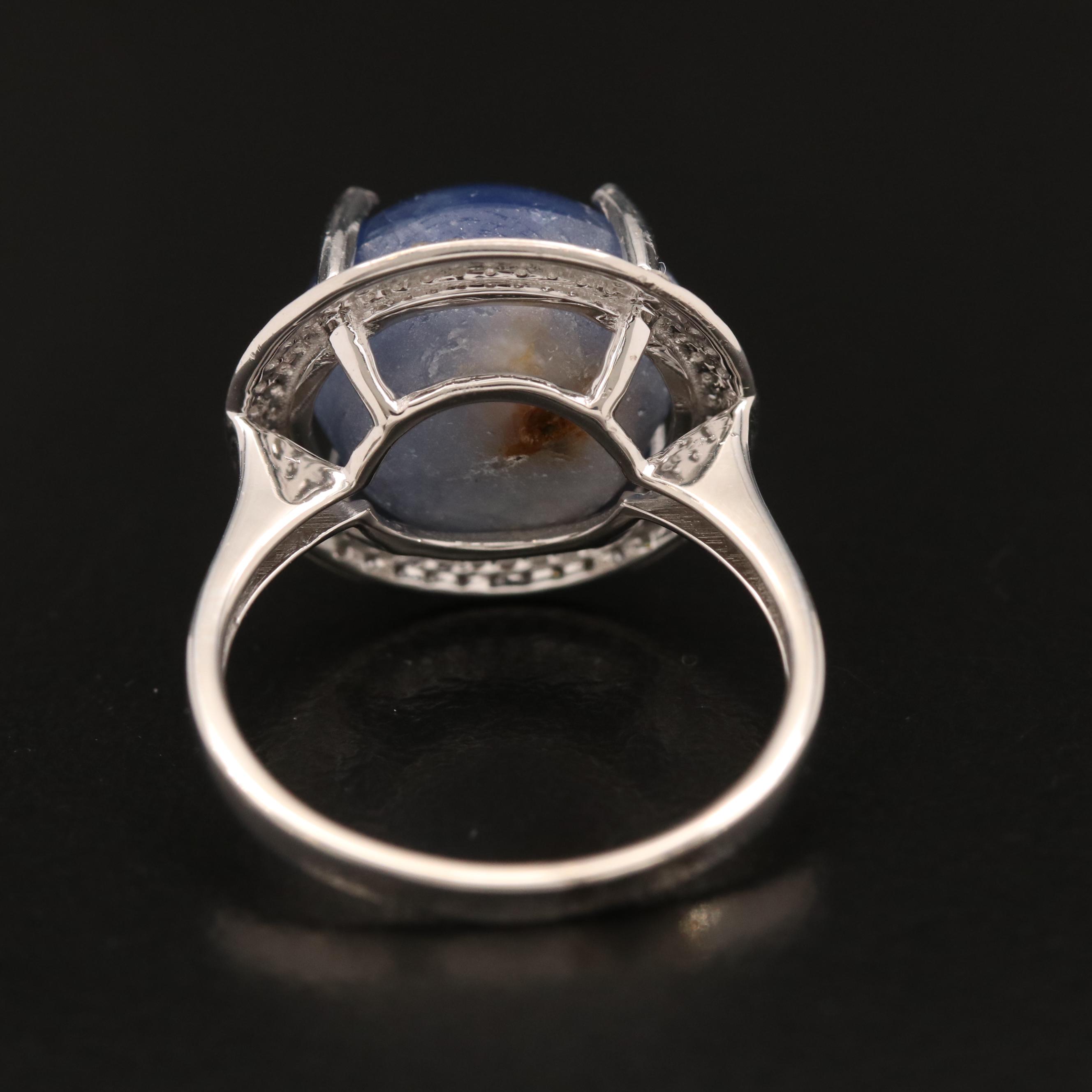 14K White Gold 14.93 CT Star Sapphire and Diamond Ring with GIA Report