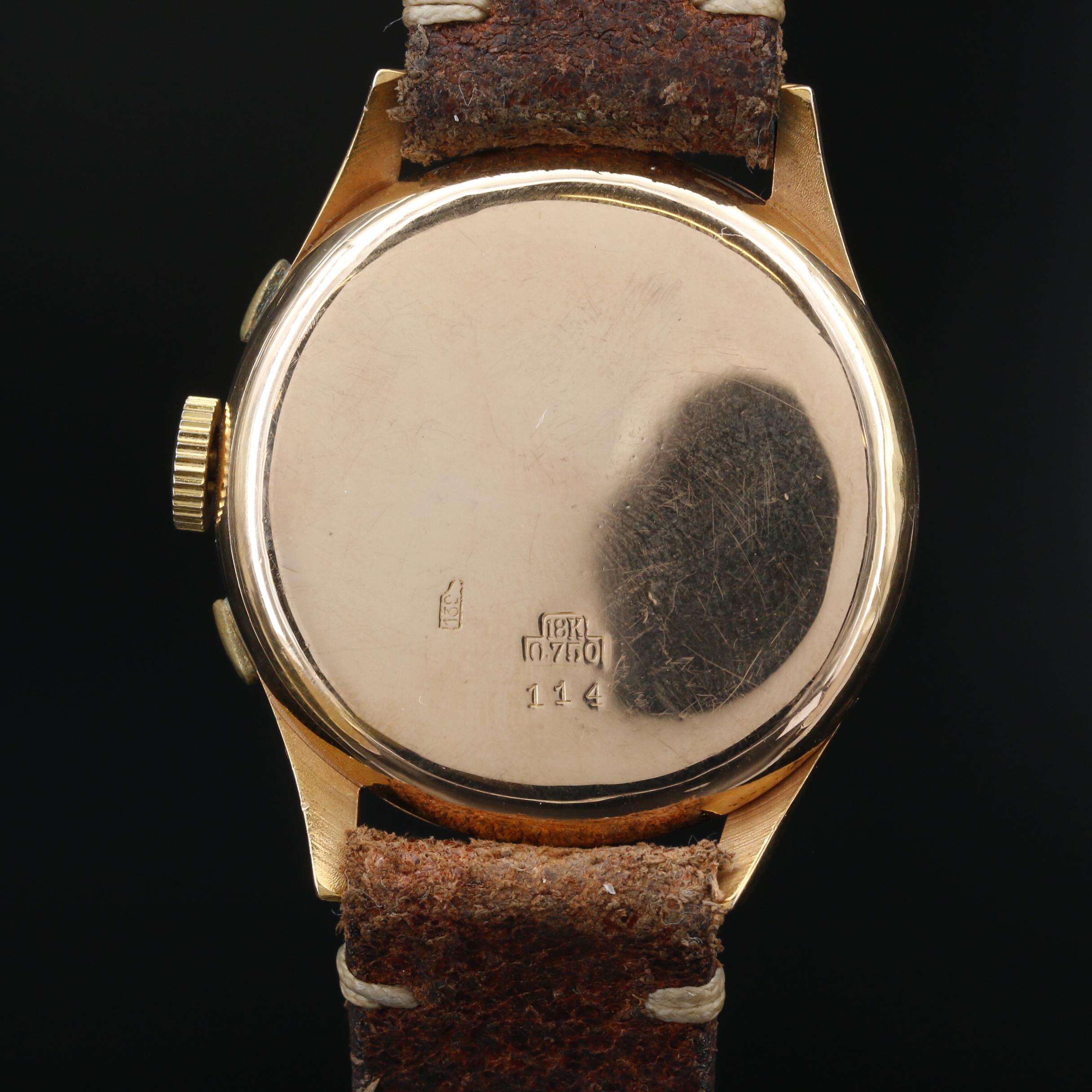 Vintage Halsa Chronograph 18K Rose Gold Stem Wind Watch