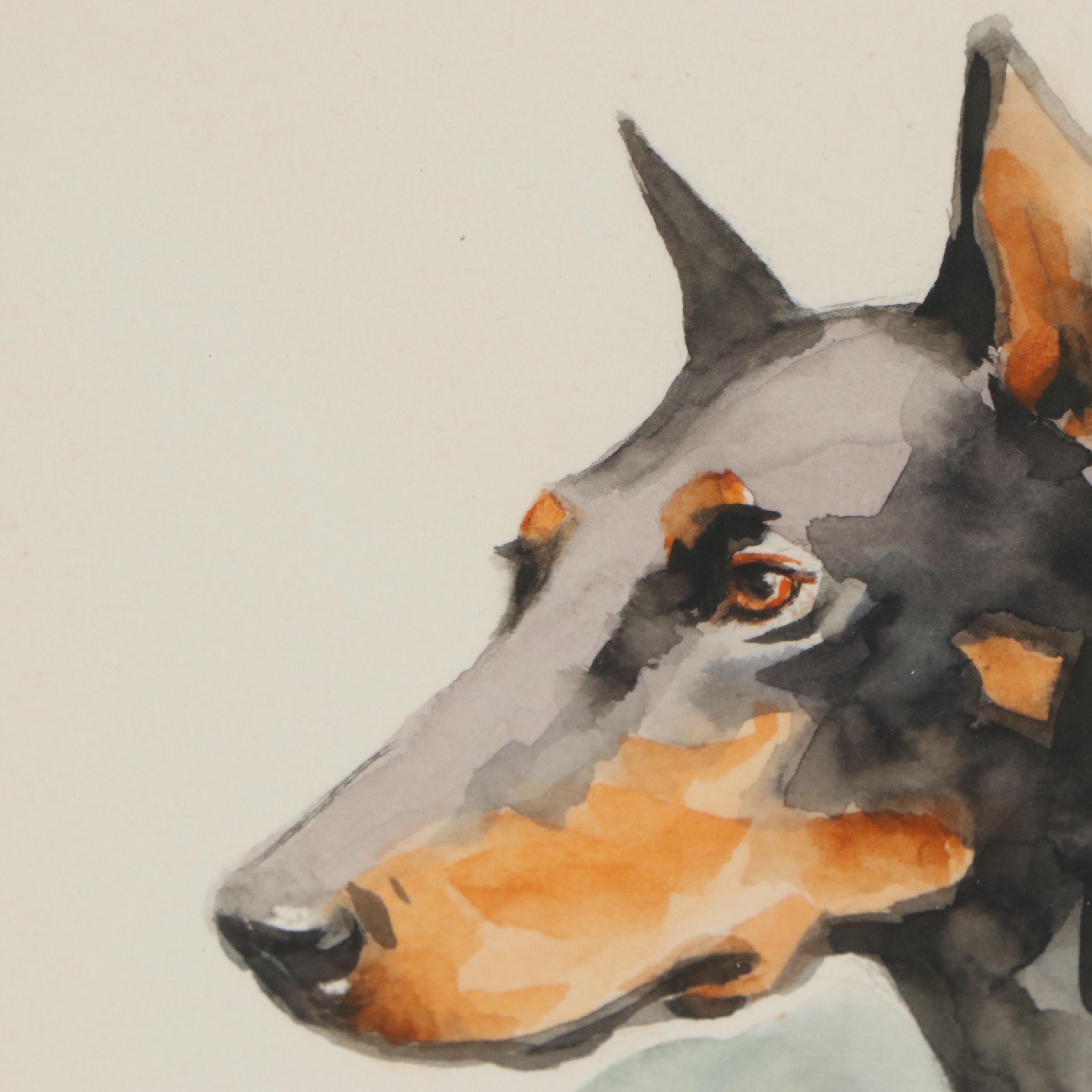 Will Rannells Watercolor Painting of a Dobermann, Mid 20th Century