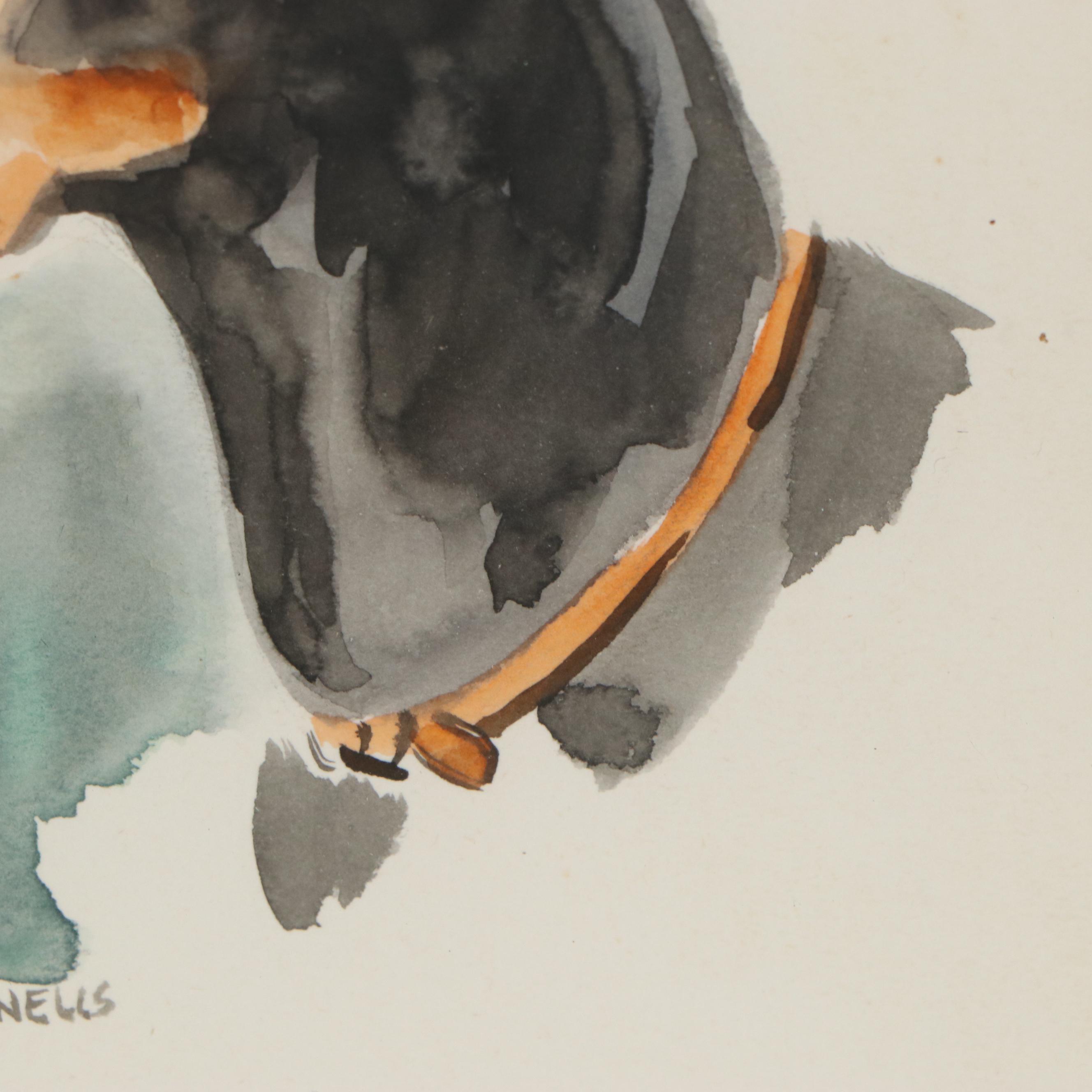 Will Rannells Watercolor Painting of a Dobermann, Mid 20th Century