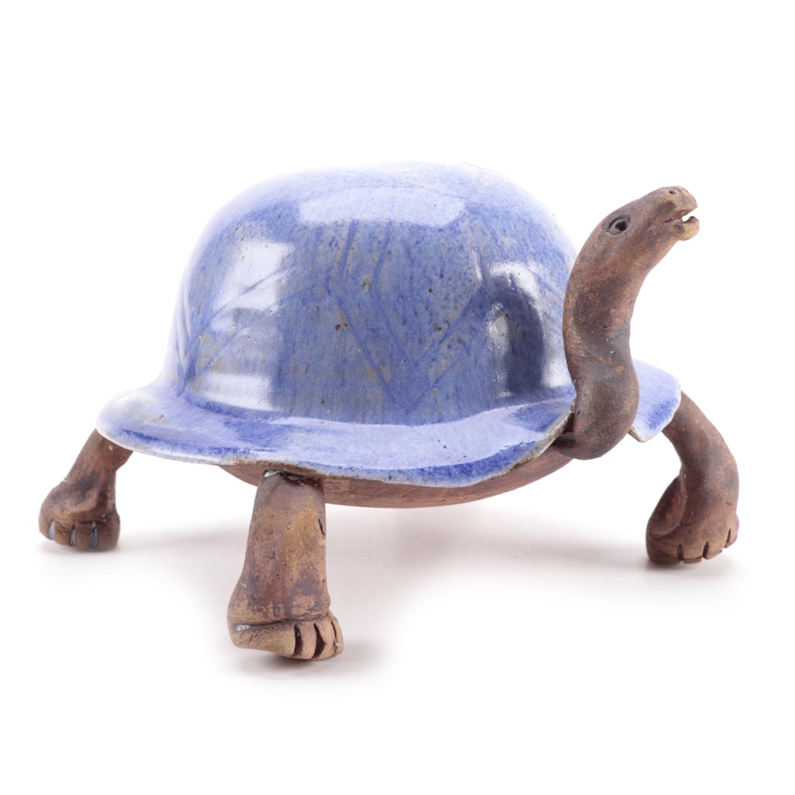 Hand-Built Folk Art Ceramic Turtle