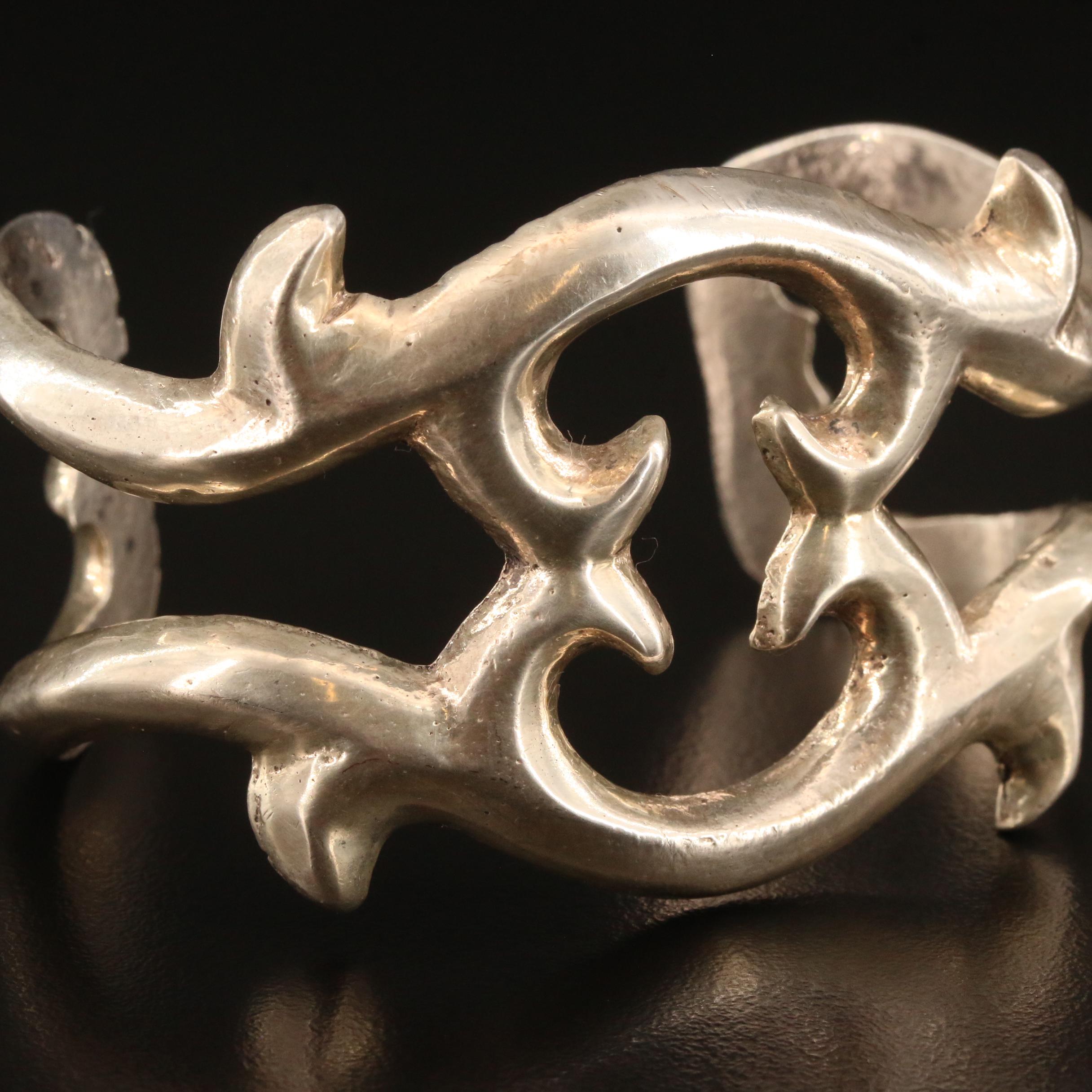 Sterling Silver Sand Cast Cuff and Oval Link Bracelets