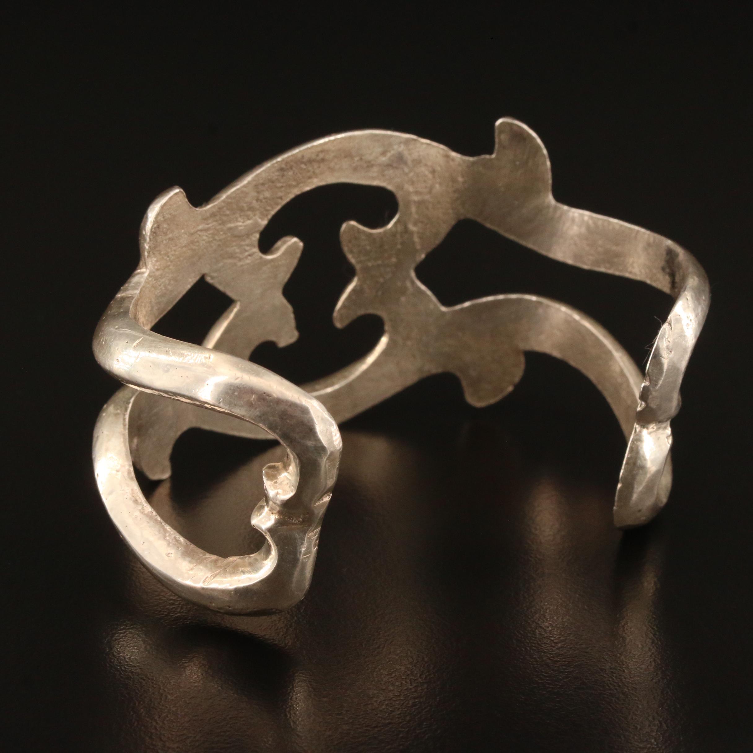 Sterling Silver Sand Cast Cuff and Oval Link Bracelets