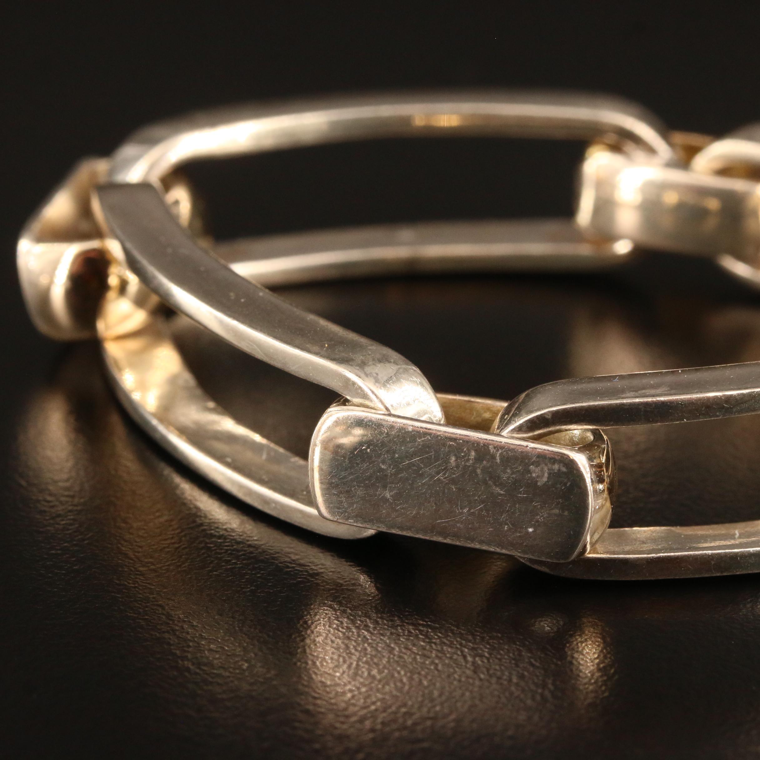 Sterling Silver Sand Cast Cuff and Oval Link Bracelets