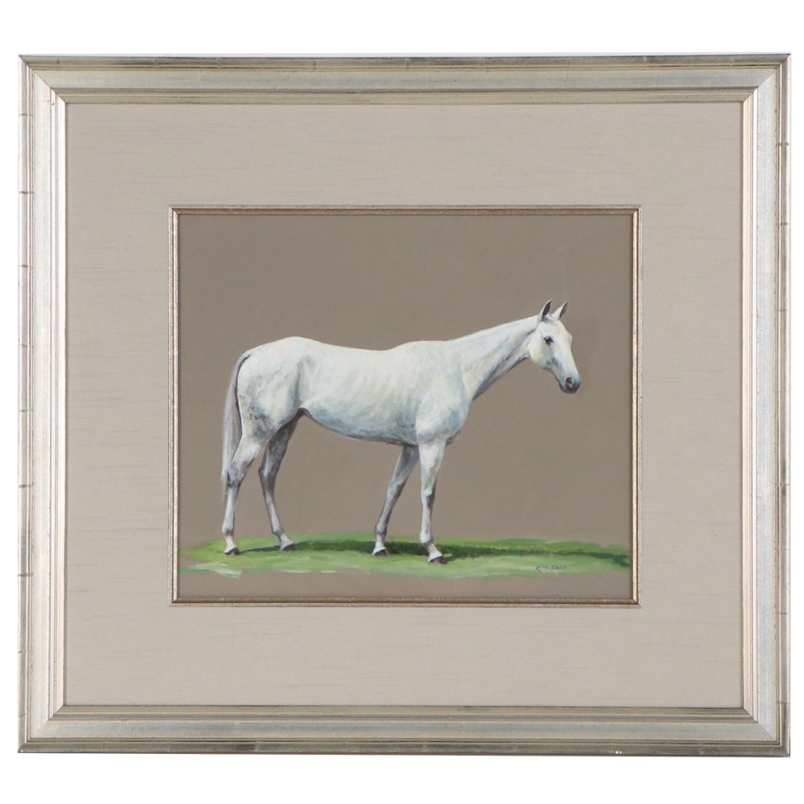 K.M. Kenneth Daly Oil Painting of Grey Horse, Late 20th Century