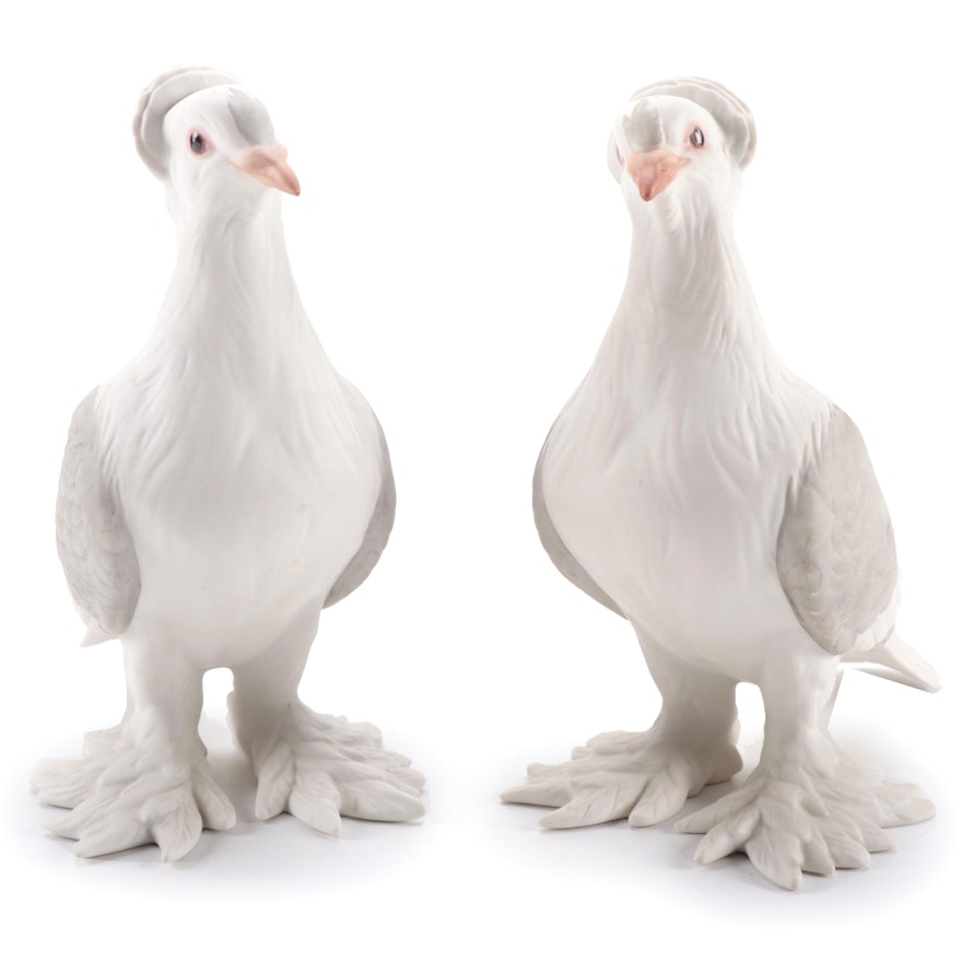 Boehm "Tumbler Pigeons" Bisque Porcelain Figurines, Mid-20th Century