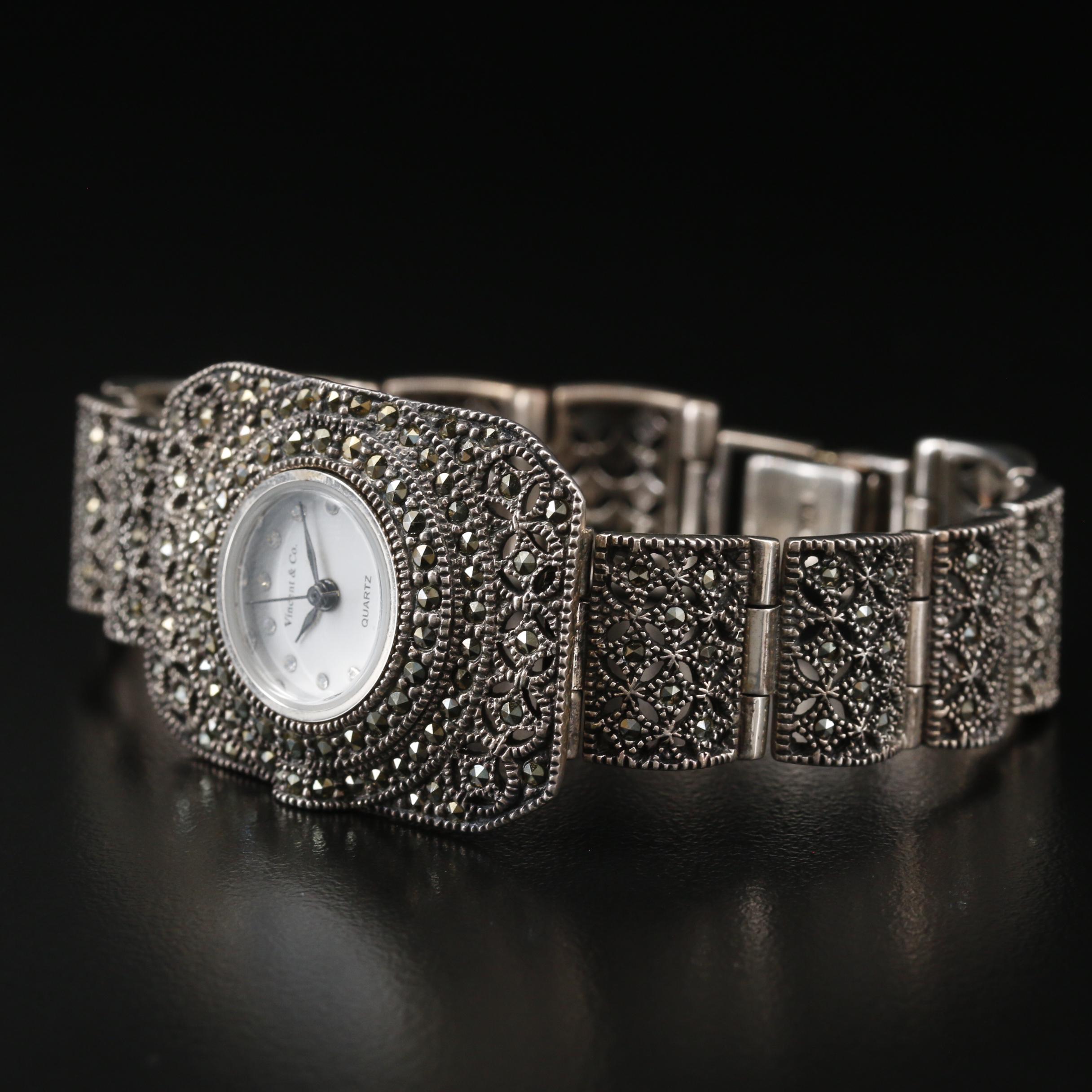 Vincent & Co. Sterling Silver and Marcasite Watch