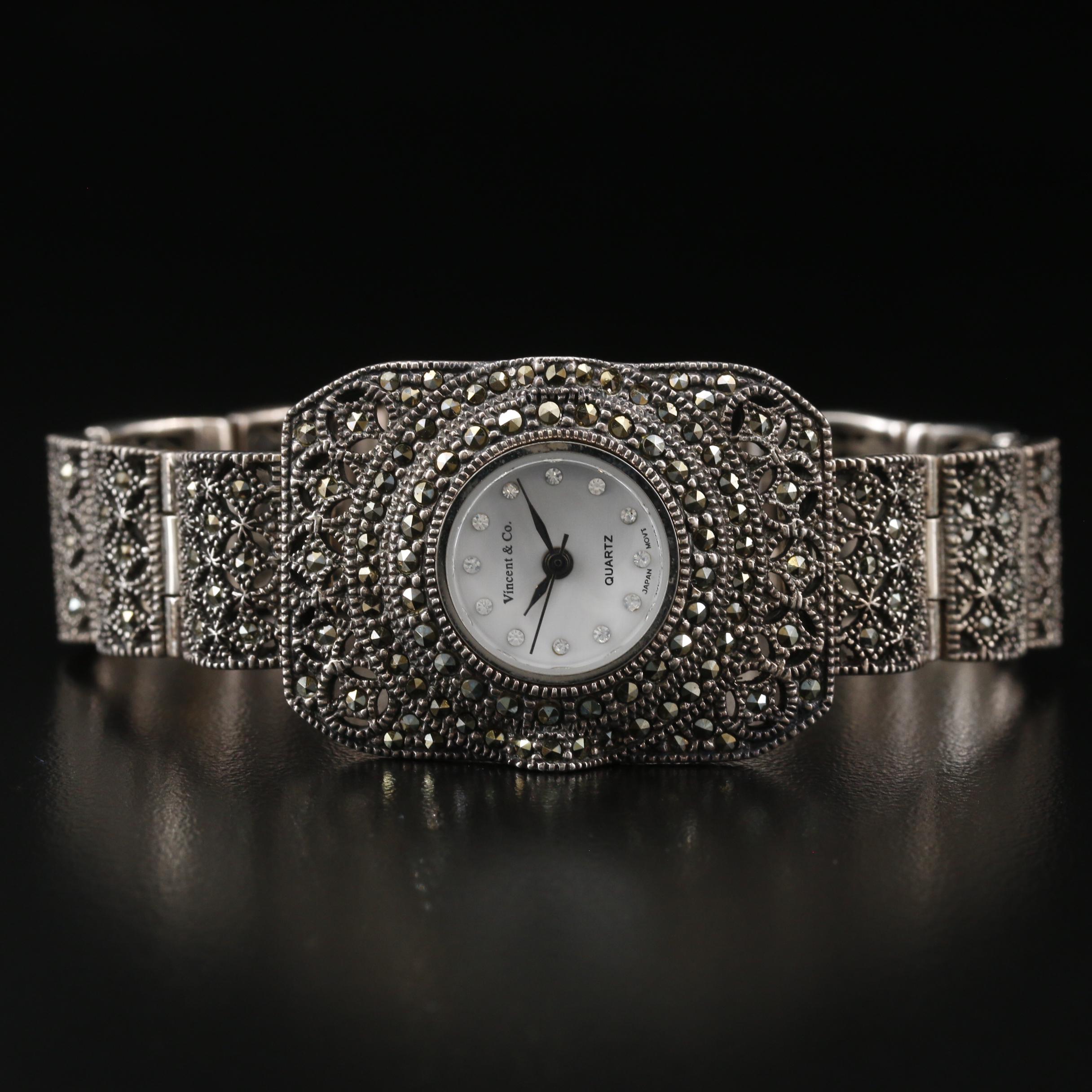 Vincent & Co. Sterling Silver and Marcasite Watch