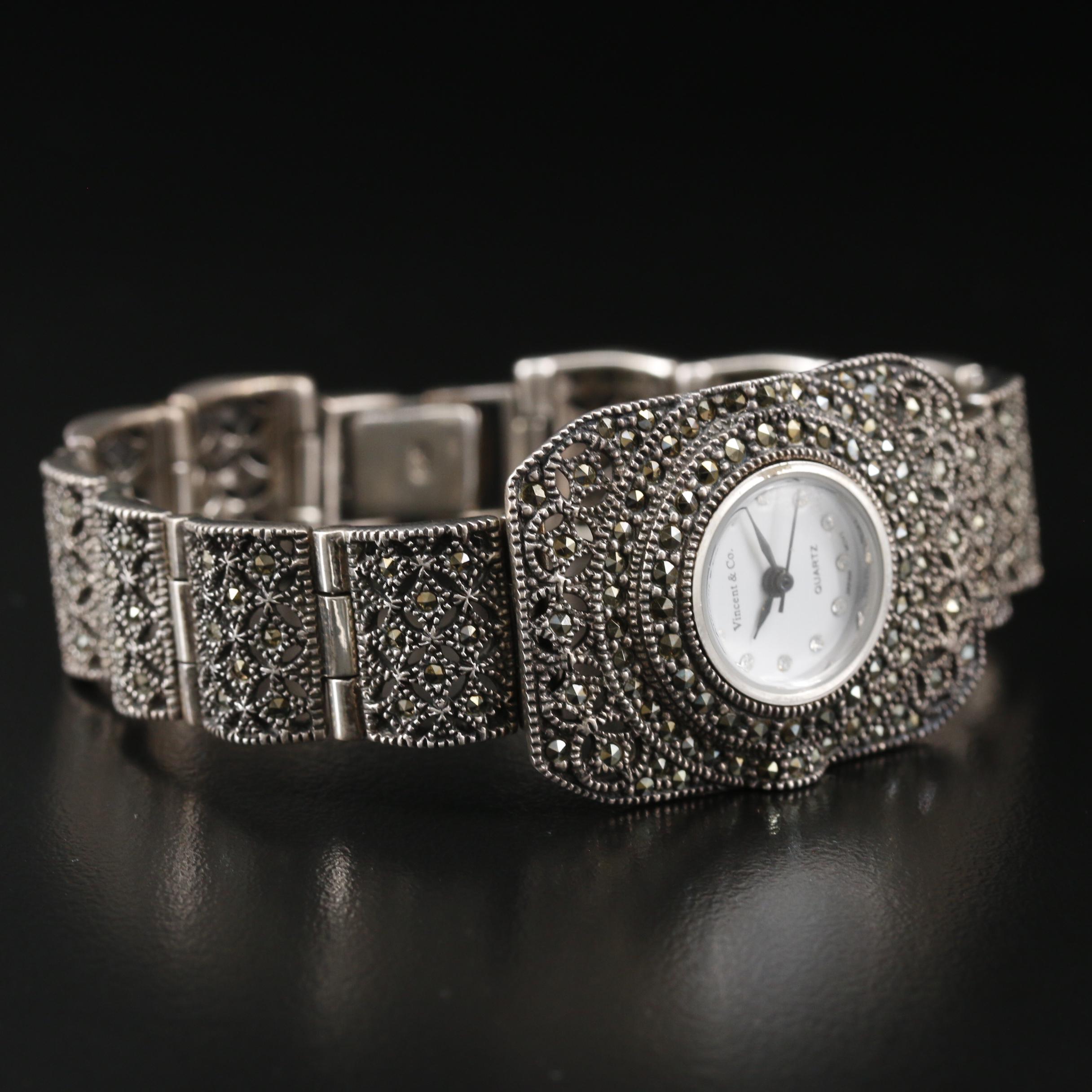Vincent & Co. Sterling Silver and Marcasite Watch