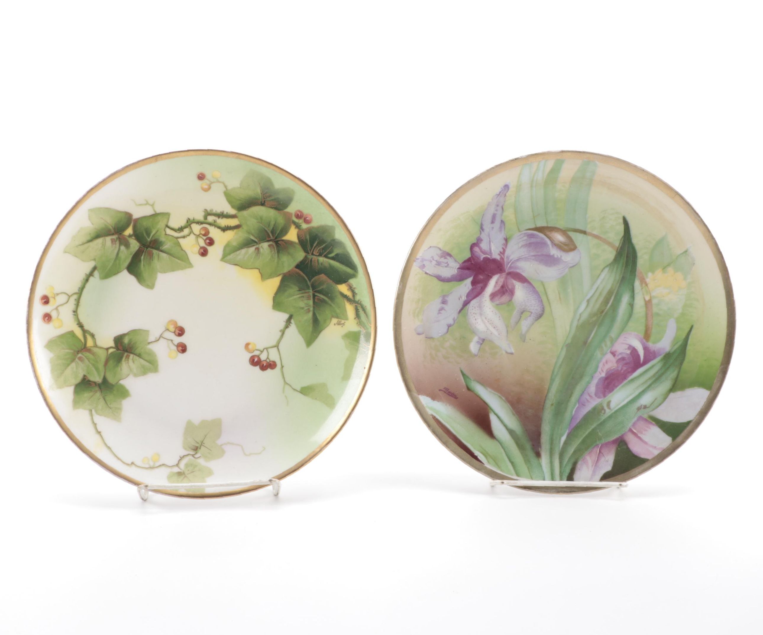 Continental Hand-Painted Porcelain Plates, Early to Mid-20th Century