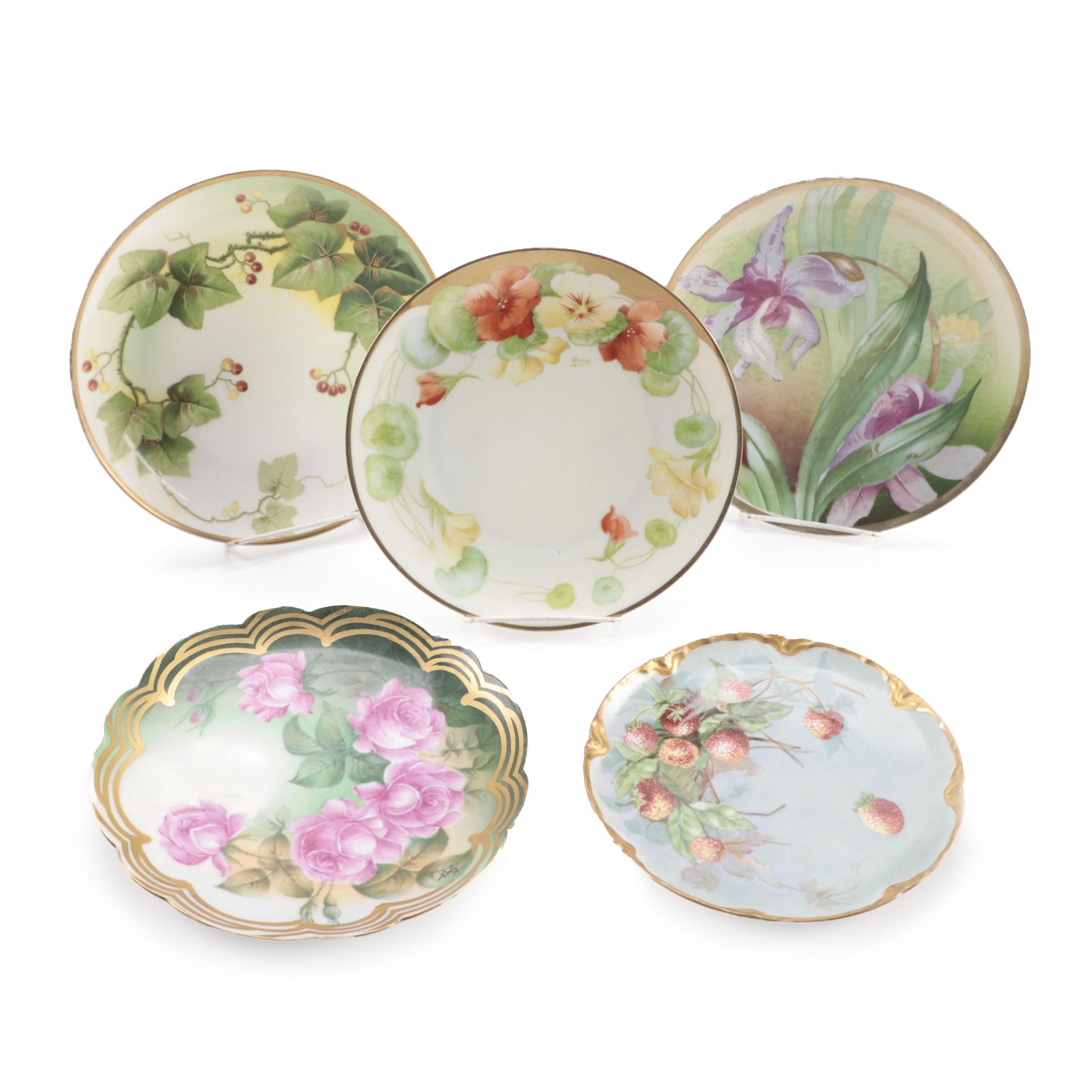 Continental Hand-Painted Porcelain Plates, Early to Mid-20th Century